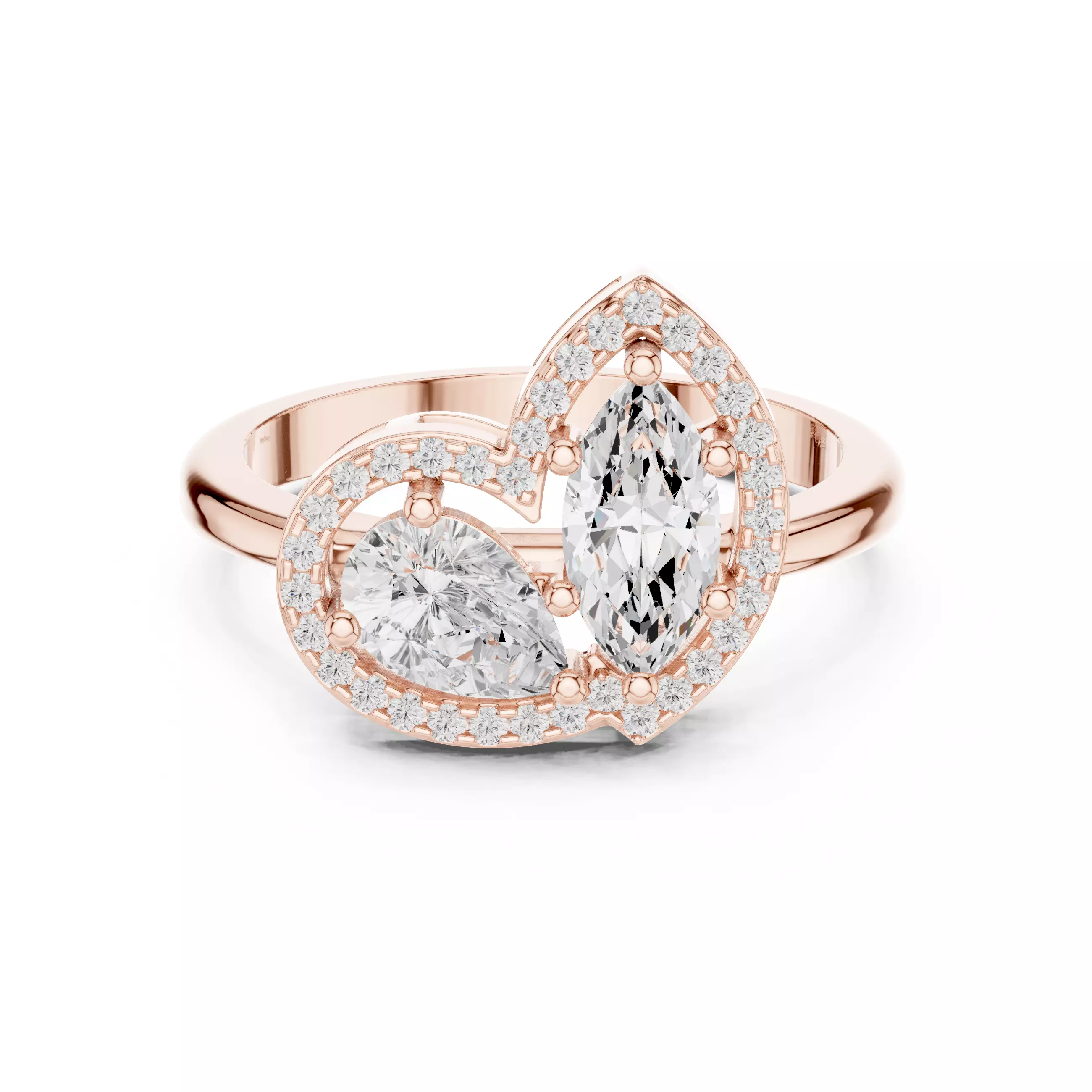 Marquise and Pear Cut Halo Engagement Ring 3DM STL Video 3D print model