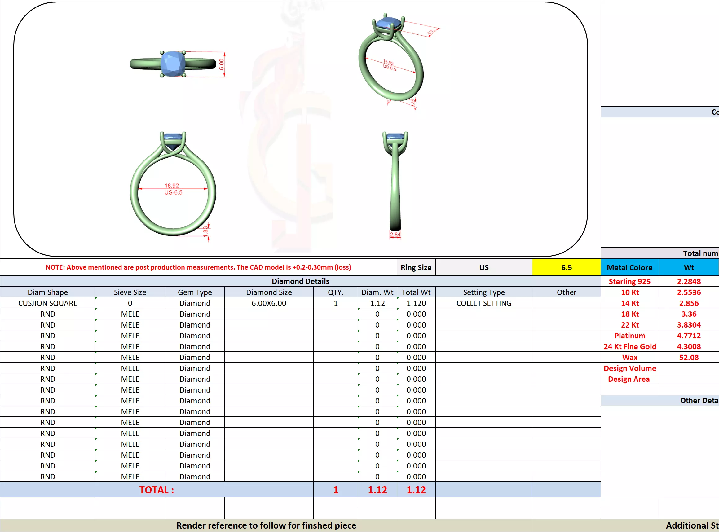 Solitaire 6mm Cushion Cut Diamond Cross Set Prong Wedding Ring  3D print model_13