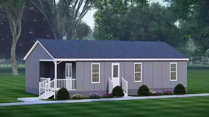Barndominium Tiny House Exterior  Compact Barn Style Modern Home 3D model
