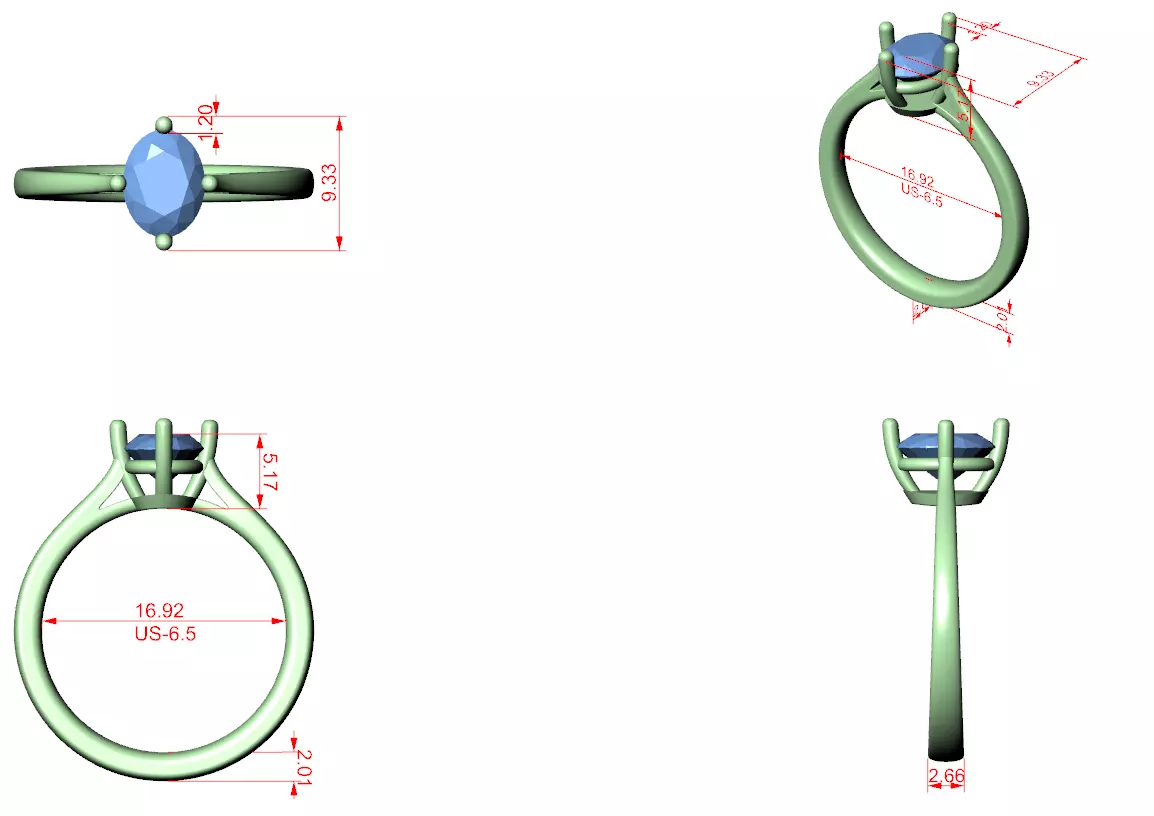 Solitaire Oval Cut Compass Prong Wedding Ring 3DM STL Video 3D print model_12
