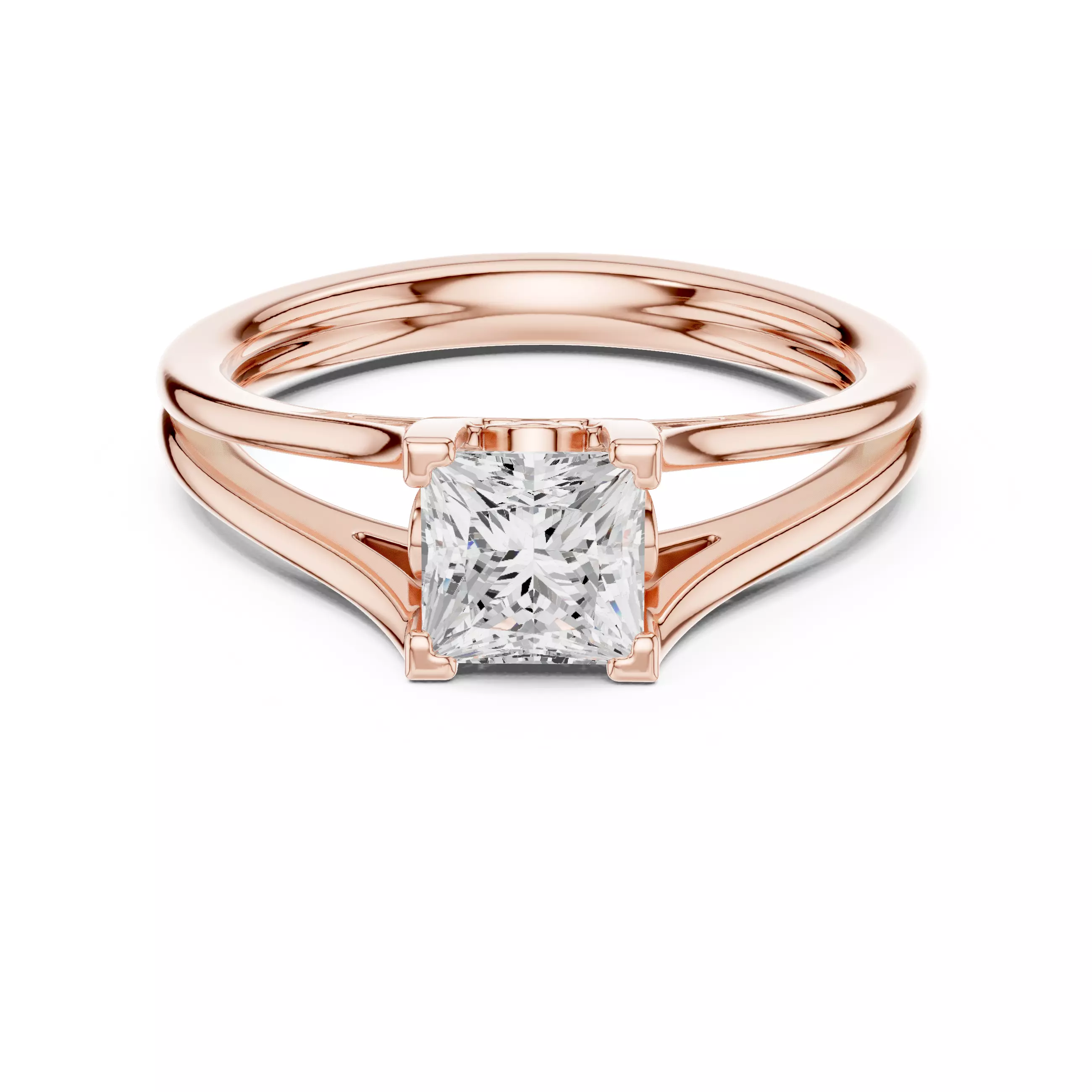 Solitaire Split Shank 5mm Princess Cut Ring 3DM STL Video 3D print model_0