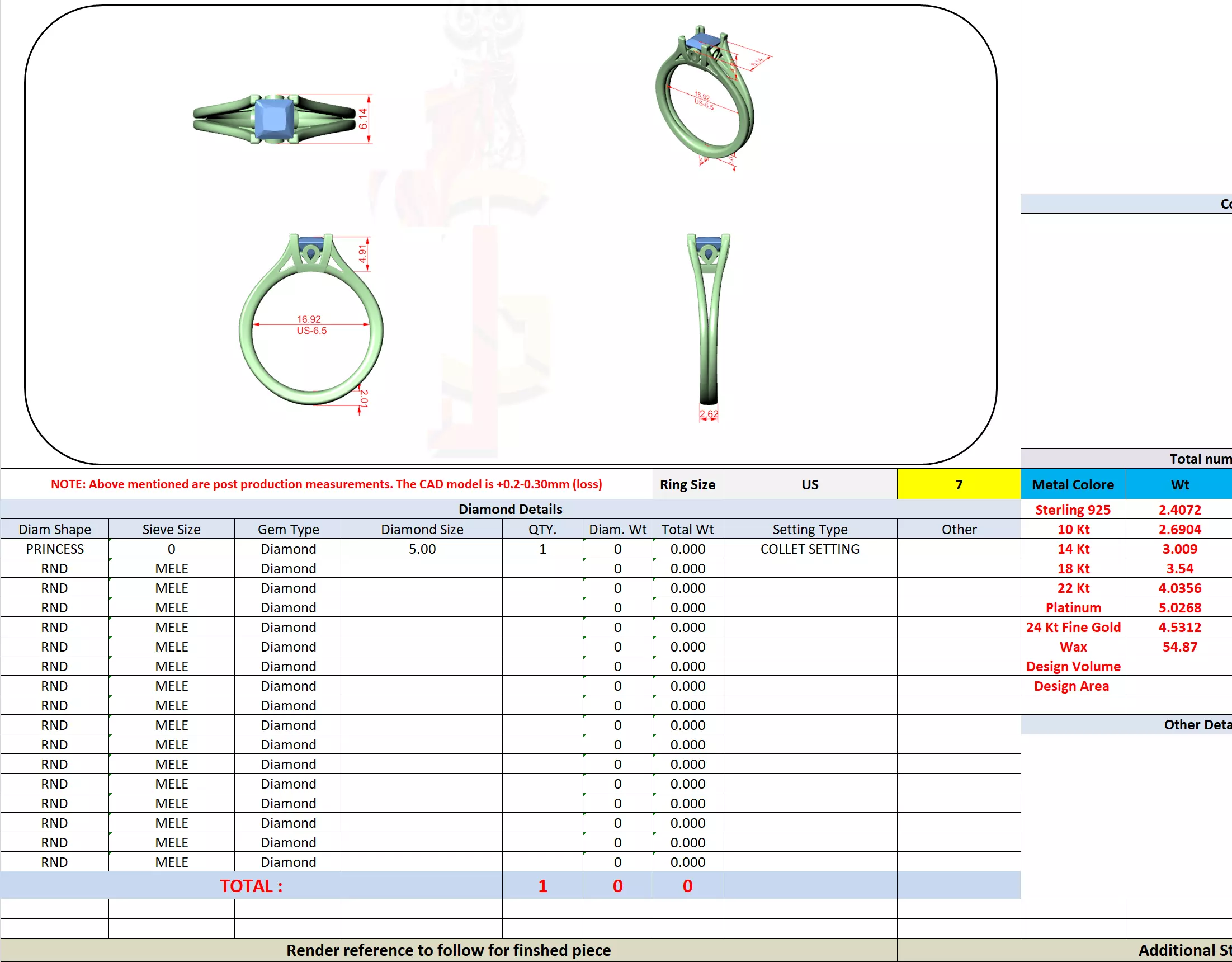 Solitaire Split Shank 5mm Princess Cut Ring 3DM STL Video 3D print model_13