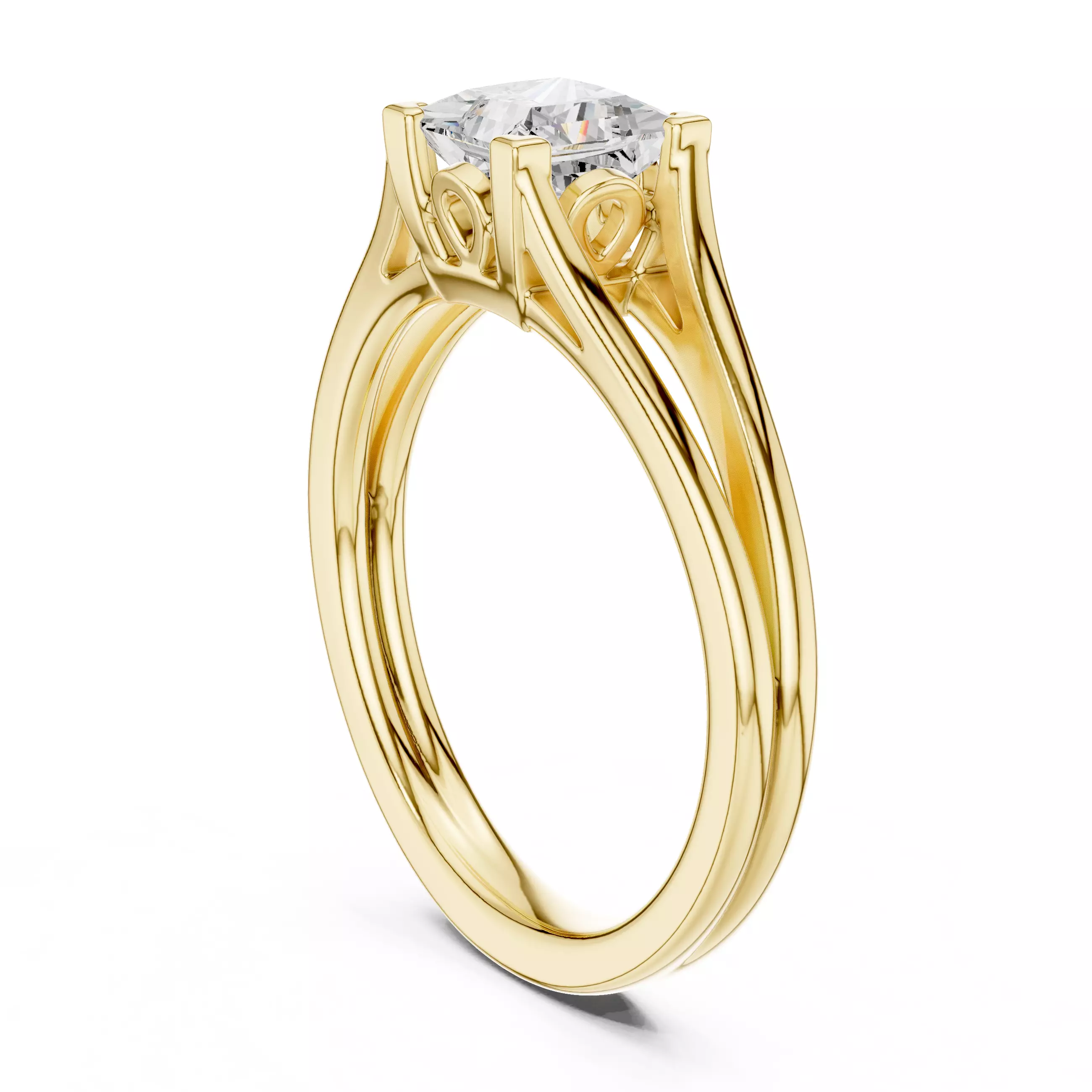 Solitaire Split Shank 5mm Princess Cut Ring 3DM STL Video 3D print model_6