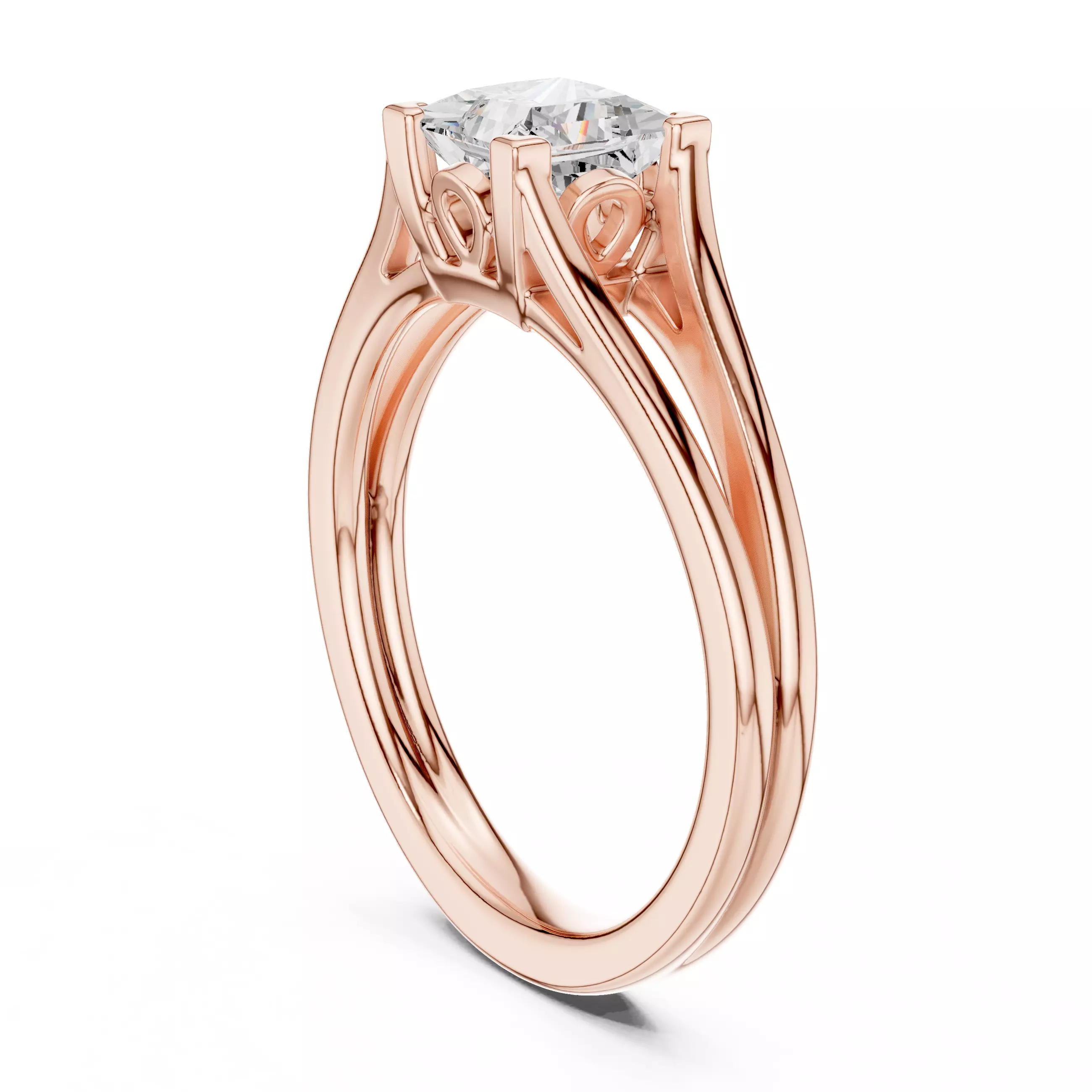 Solitaire Split Shank 5mm Princess Cut Ring 3DM STL Video 3D print model_3