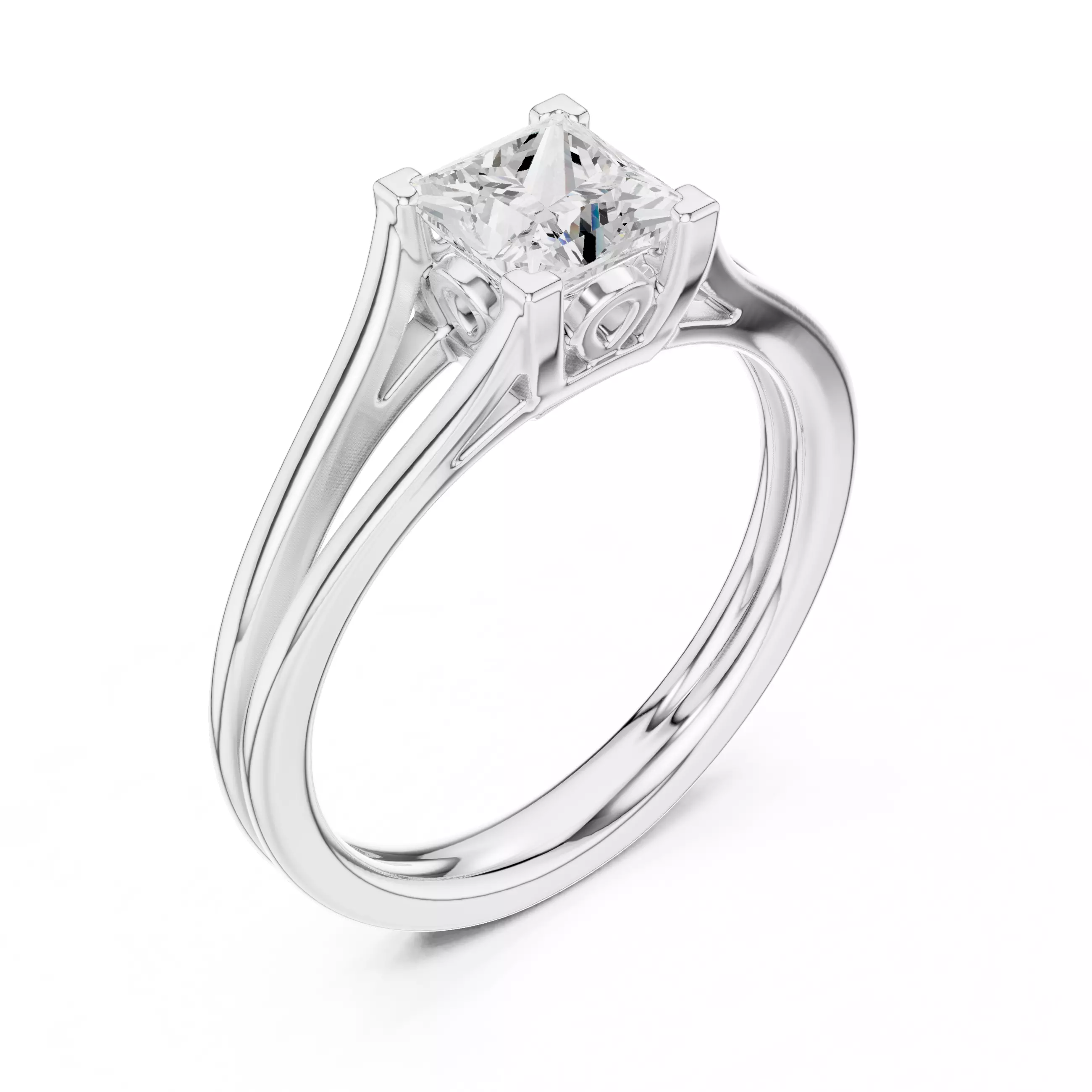 Solitaire Split Shank 5mm Princess Cut Ring 3DM STL Video 3D print model_10