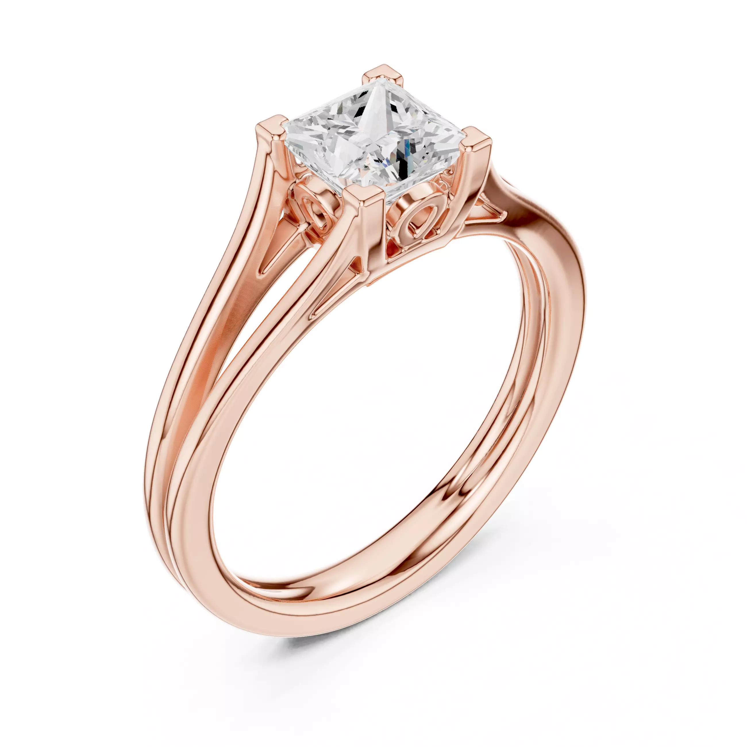 Solitaire Split Shank 5mm Princess Cut Ring 3DM STL Video 3D print model_4