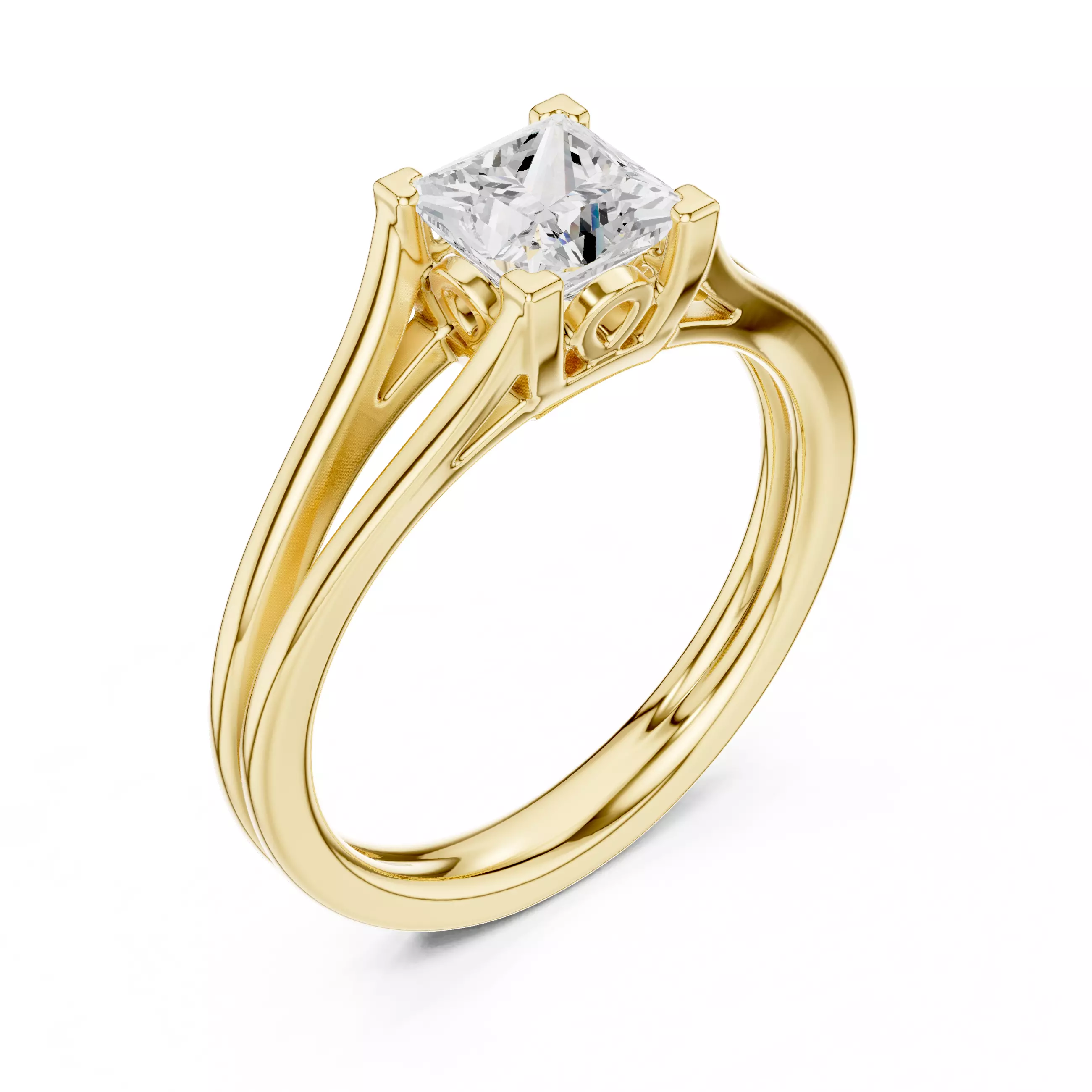 Solitaire Split Shank 5mm Princess Cut Ring 3DM STL Video 3D print model_7