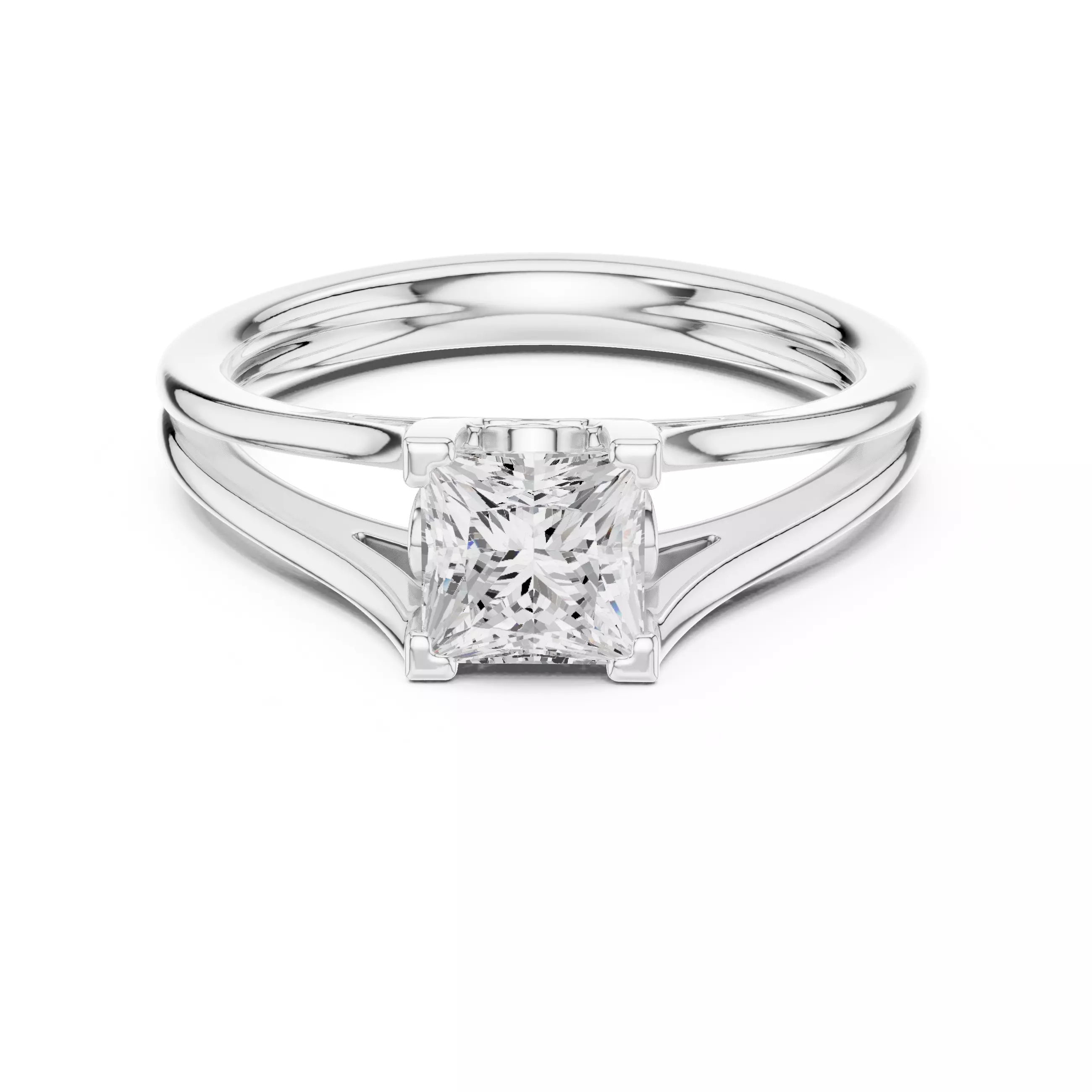Solitaire Split Shank 5mm Princess Cut Ring 3DM STL Video 3D print model_2