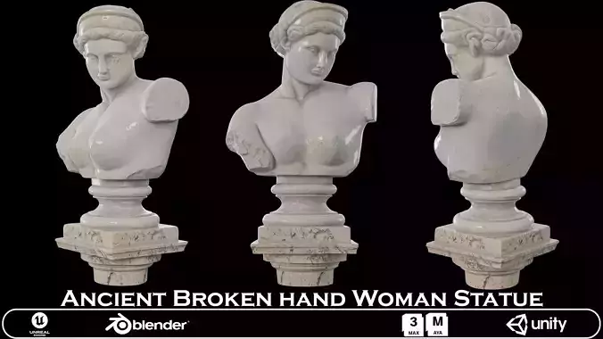 Ancient Roman Statue - Broken Marble Bust 3D Model