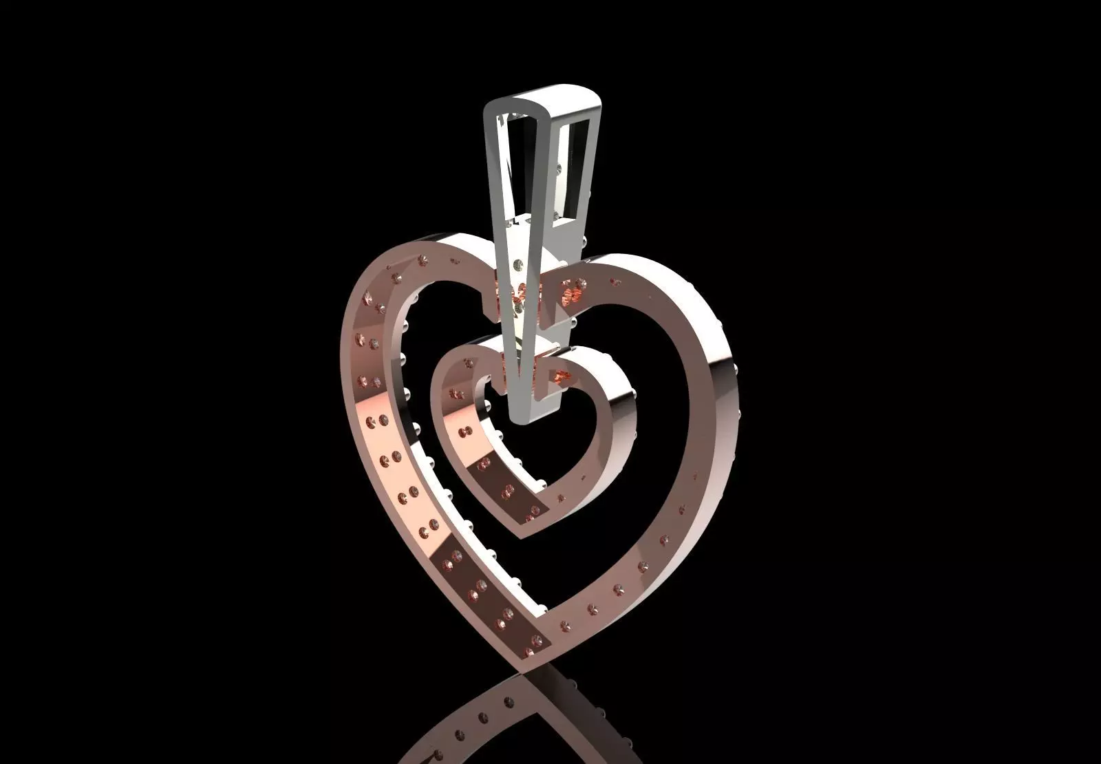 Rose Gold stl 3dm Pendant Sparkling Diamonds Heart Design jp0310 3D print model_4