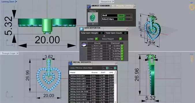 Rose Gold stl 3dm Pendant Sparkling Diamonds Heart Design jp0310