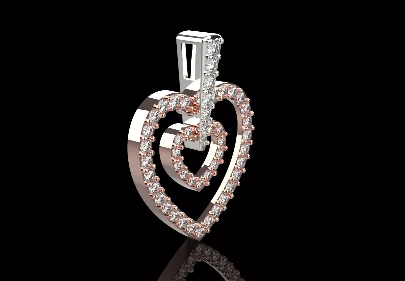 Rose Gold stl 3dm Pendant Sparkling Diamonds Heart Design jp0310 3D print model_3