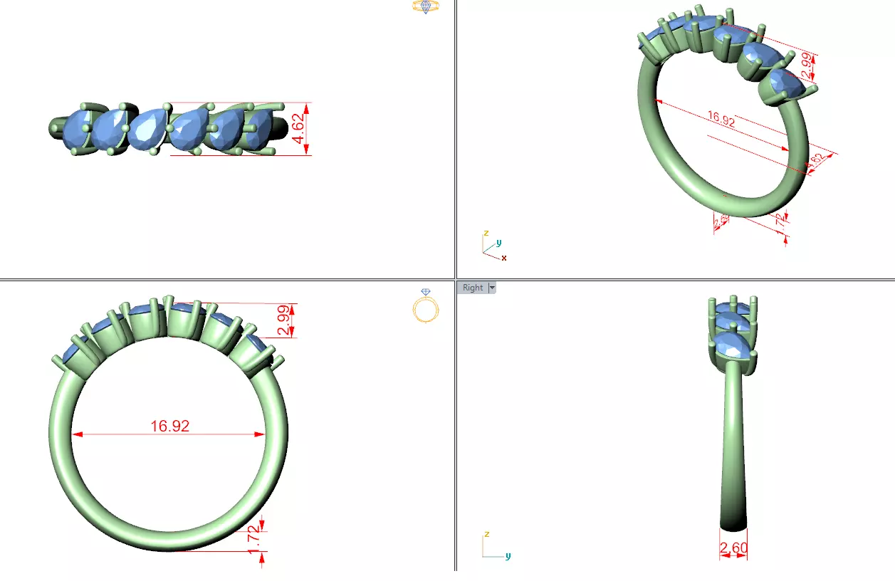 Cross Set Pear Cut Diamond Stacking Wedding Band 3DM STL Video 3D print model_12
