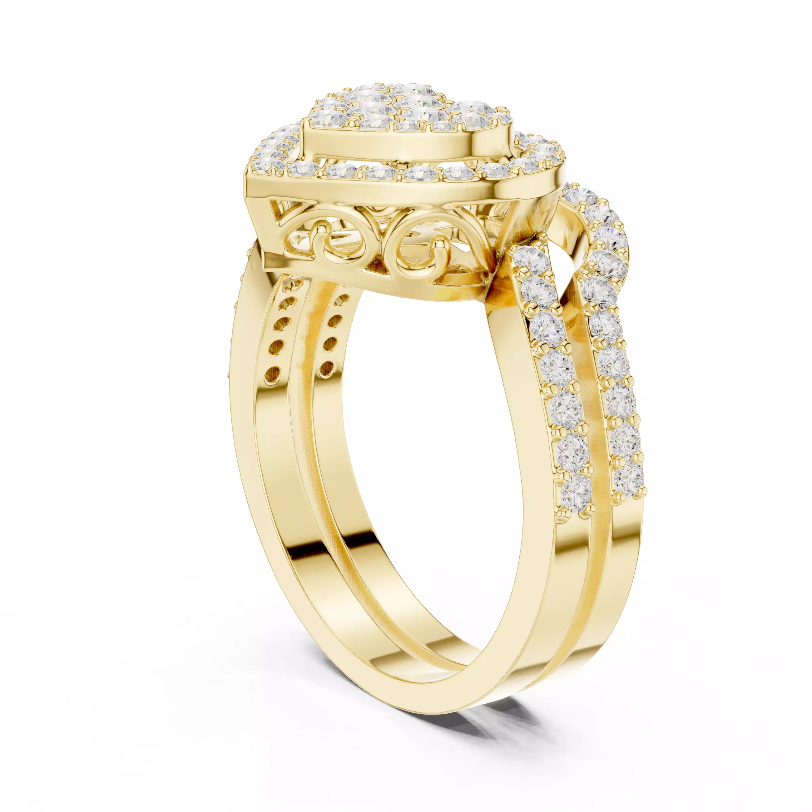 Heart Shape Round Cut Cluster Wedding Ring Set 3DM STL Video 3D print model_6