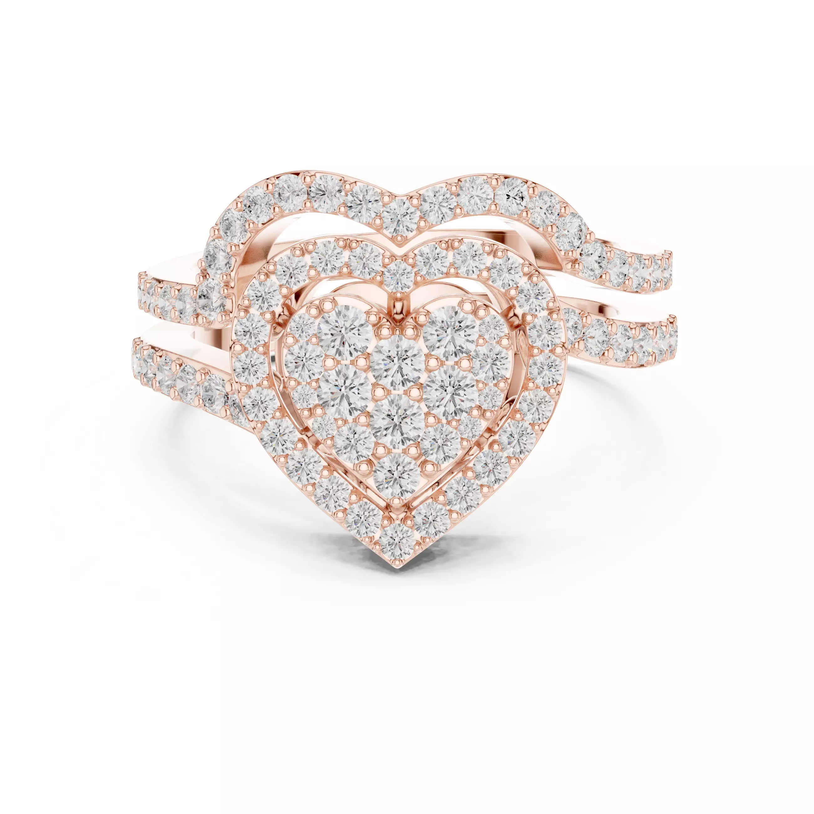 Heart Shape Round Cut Cluster Wedding Ring Set 3DM STL Video 3D print model_0
