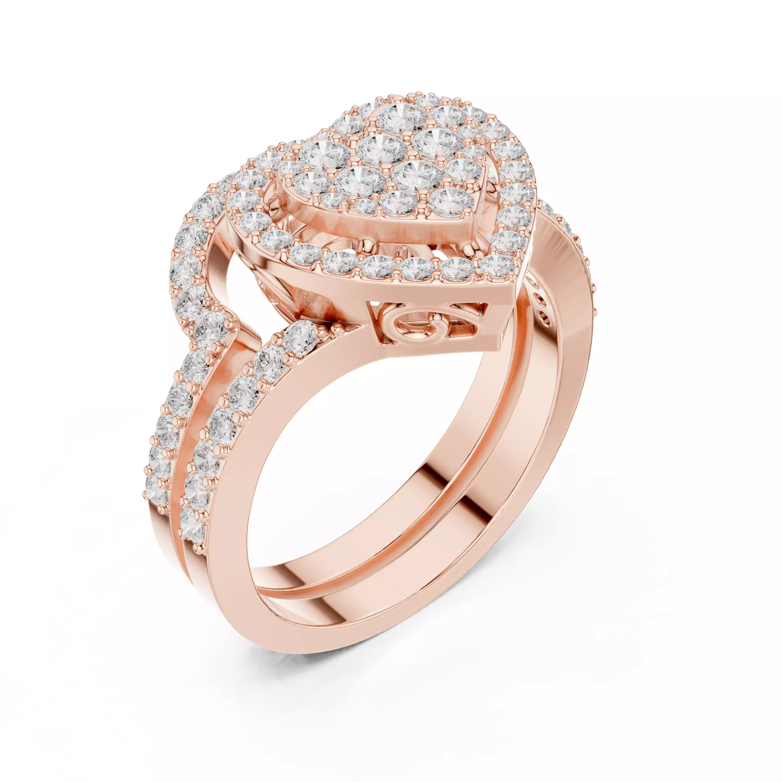 Heart Shape Round Cut Cluster Wedding Ring Set 3DM STL Video 3D print model_4
