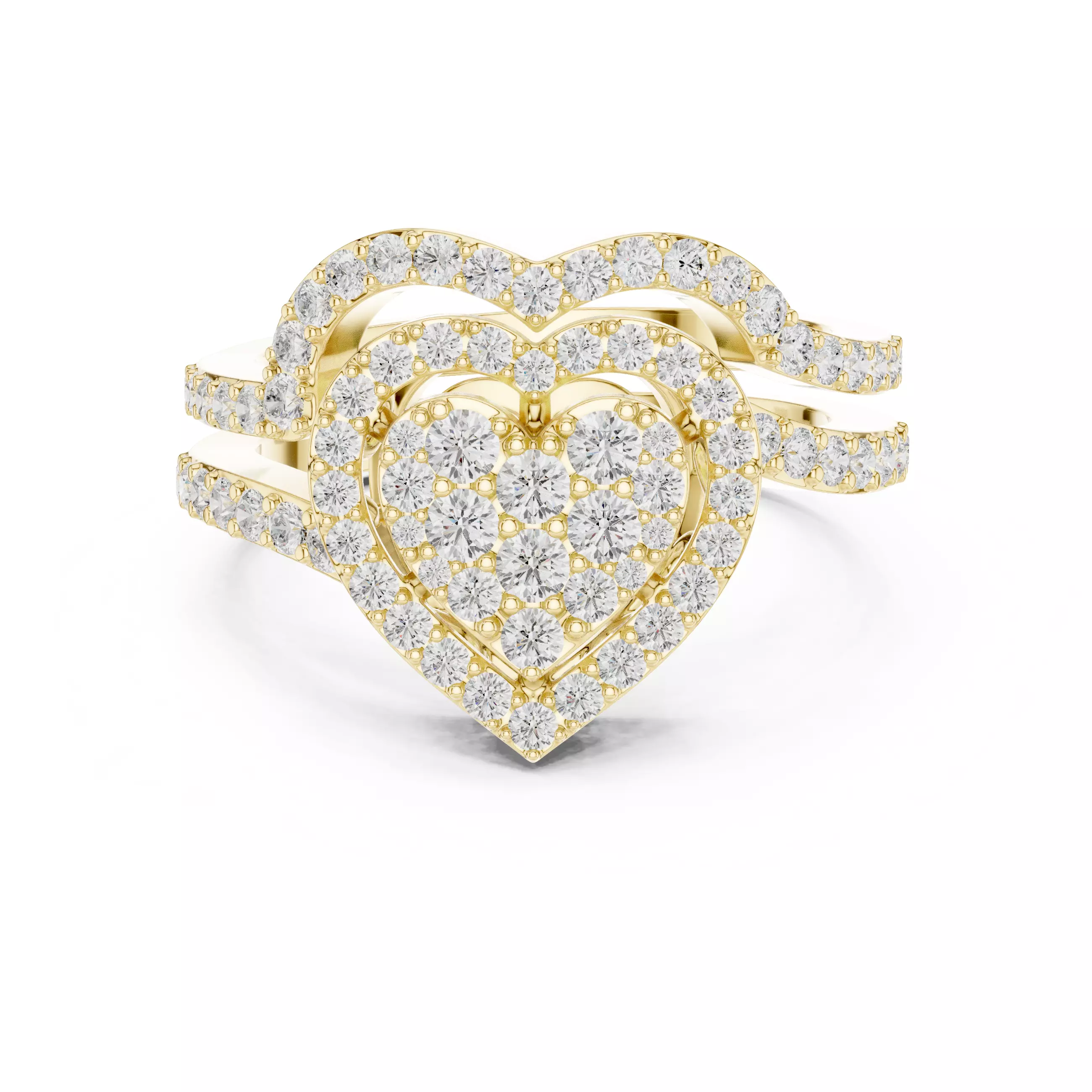 Heart Shape Round Cut Cluster Wedding Ring Set 3DM STL Video 3D print model_1