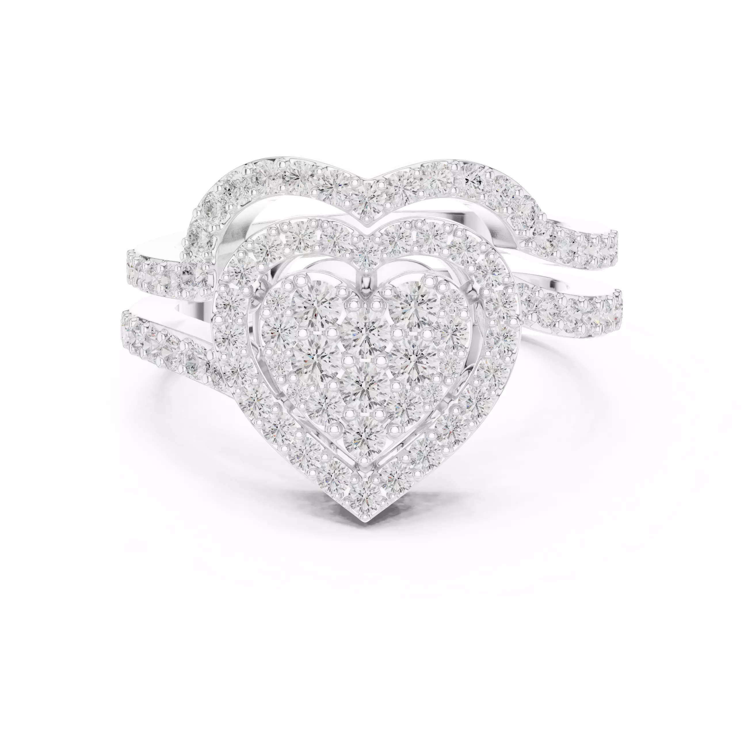 Heart Shape Round Cut Cluster Wedding Ring Set 3DM STL Video 3D print model_2