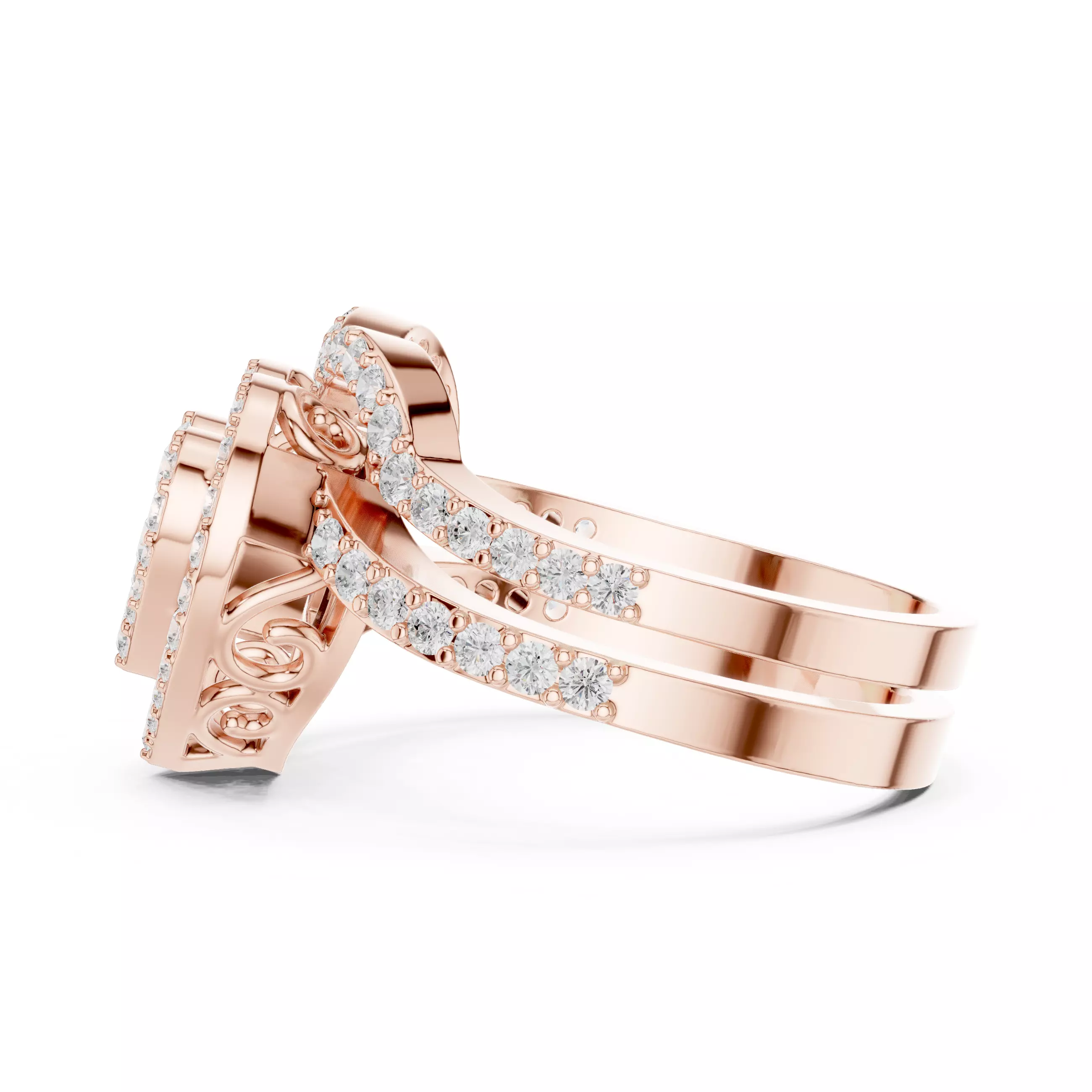 Heart Shape Round Cut Cluster Wedding Ring Set 3DM STL Video 3D print model_5