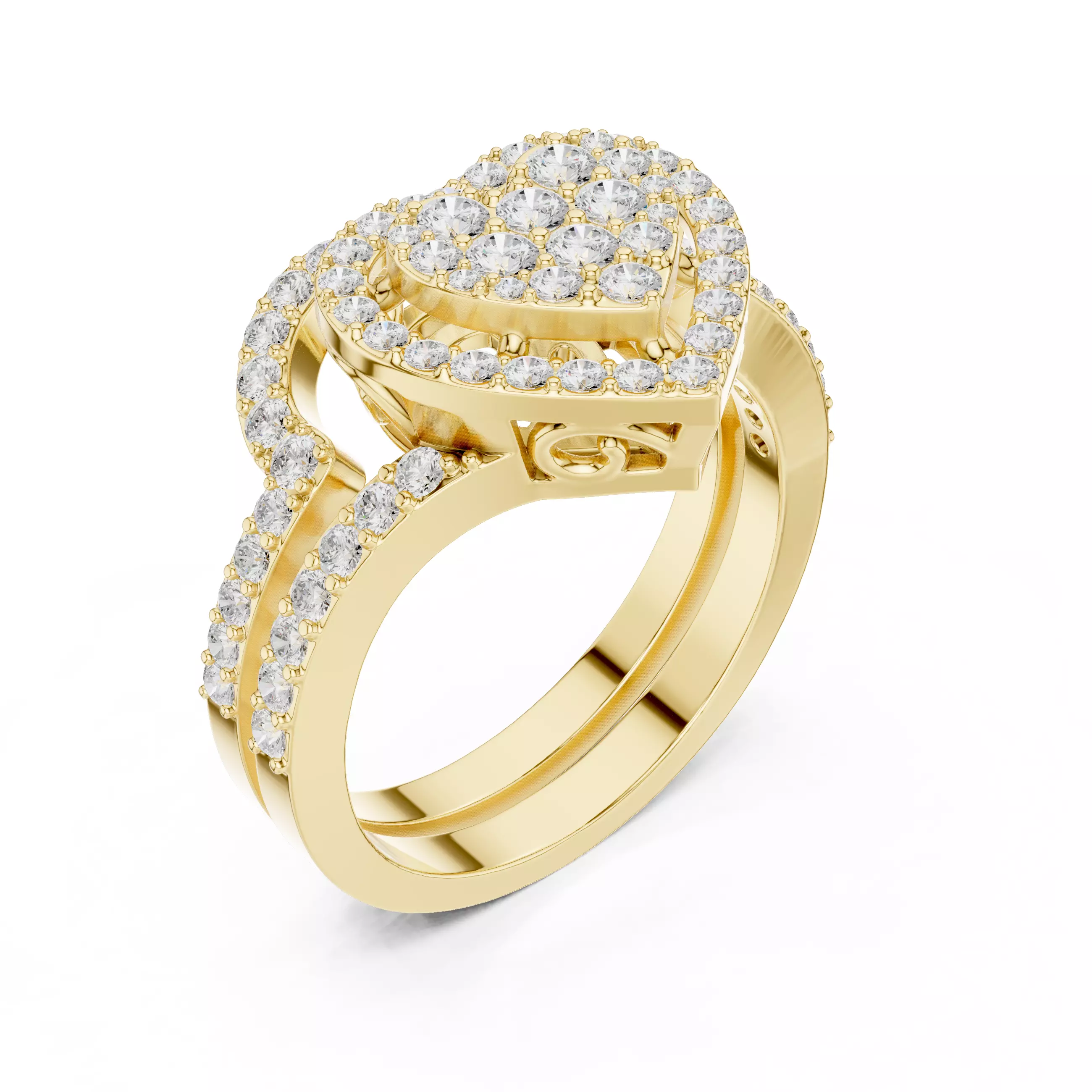 Heart Shape Round Cut Cluster Wedding Ring Set 3DM STL Video 3D print model_7