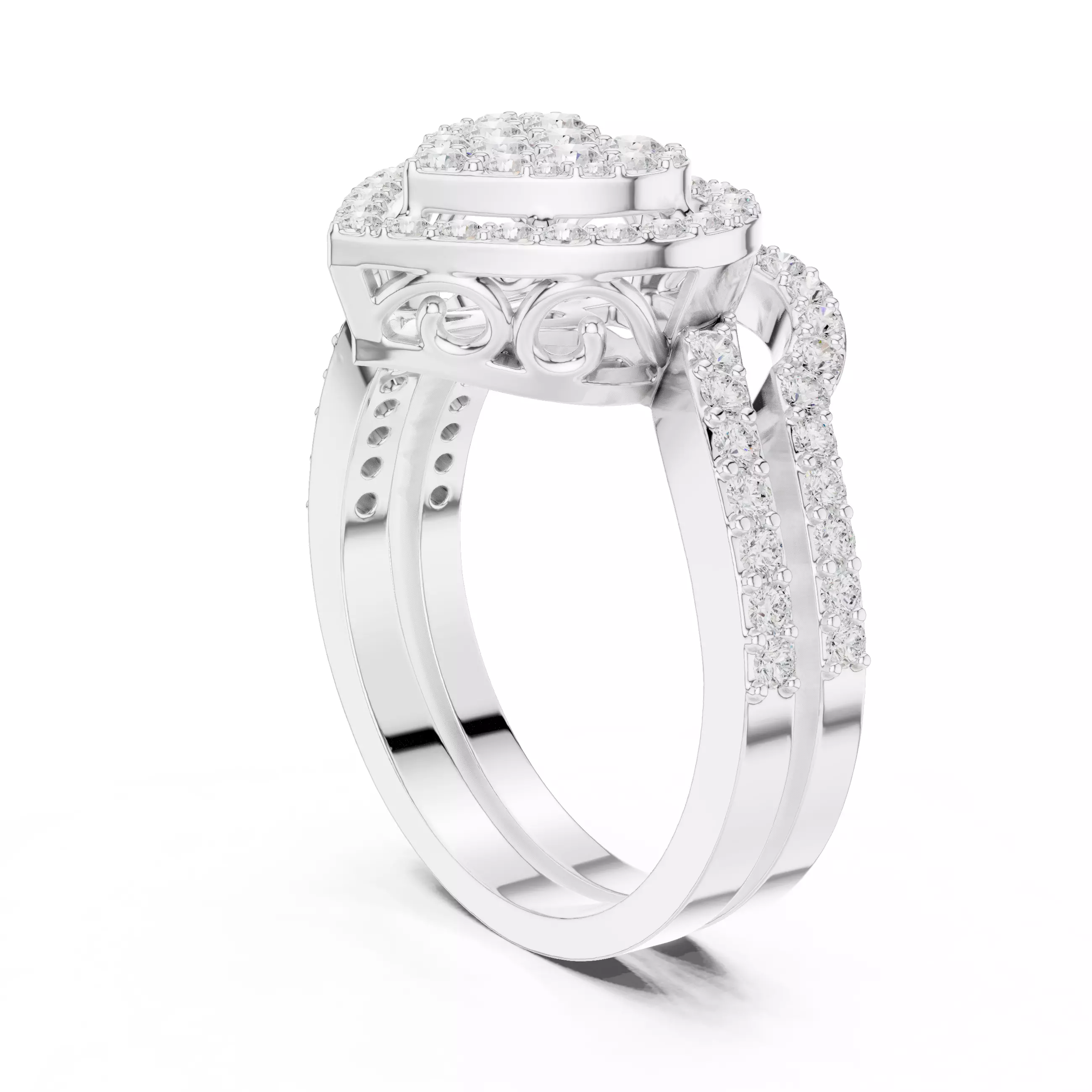 Heart Shape Round Cut Cluster Wedding Ring Set 3DM STL Video 3D print model_9