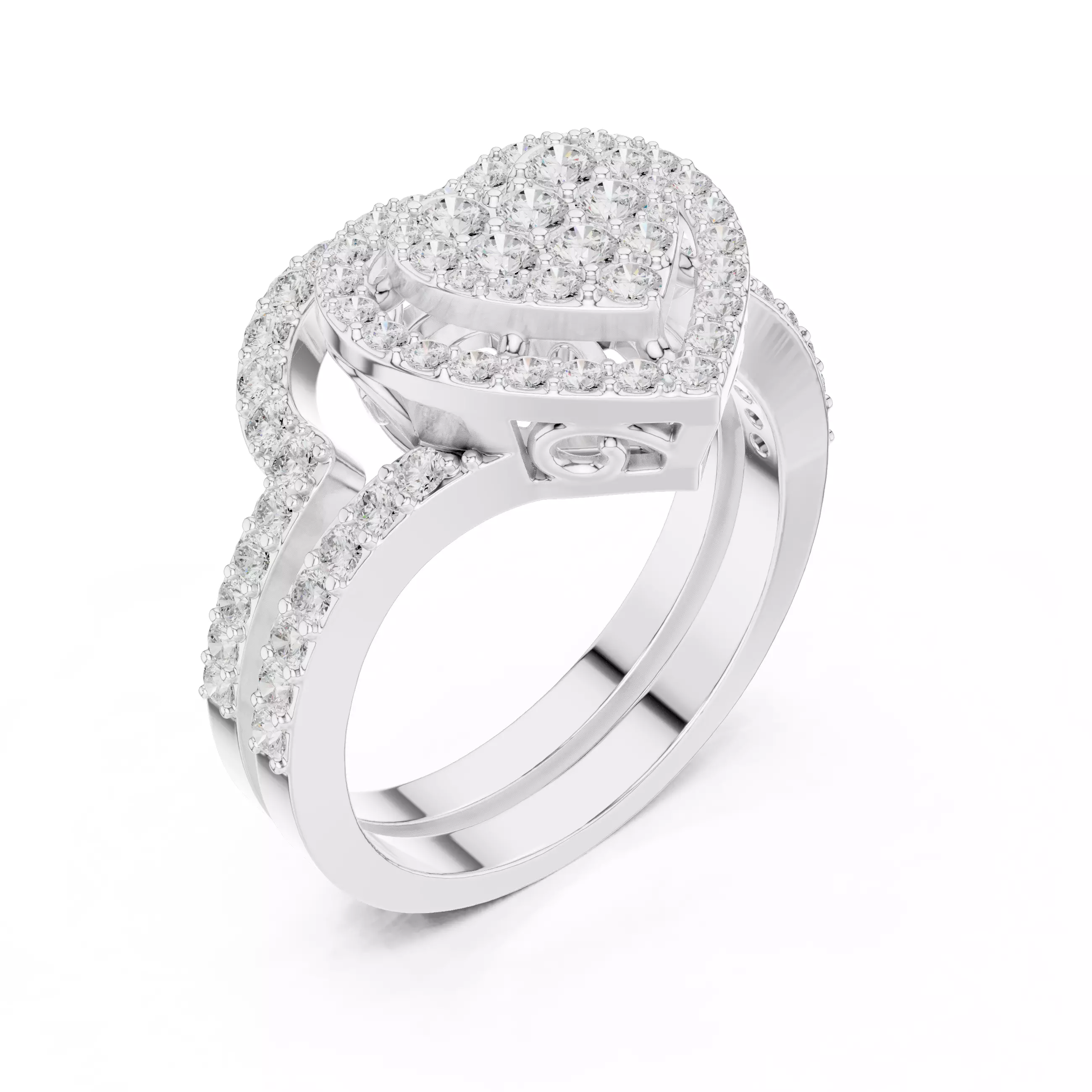 Heart Shape Round Cut Cluster Wedding Ring Set 3DM STL Video 3D print model_10