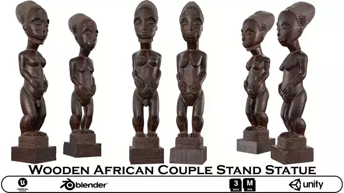 Wooden Tribal Couple Statue Set - African-Inspired Art