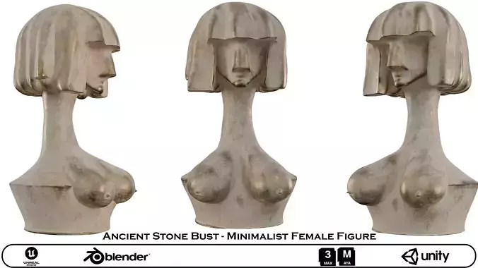 Ancient Stone Bust - Minimalist Female Figure 3D Model