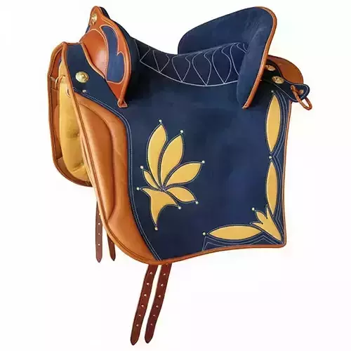 Vintage Inspired Western Saddle Blue Embroidered Elegance