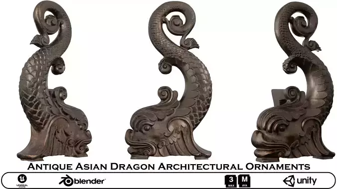 Antique Asian Dragon Ornament - Mythical Architectural Decor Low-poly 3D model