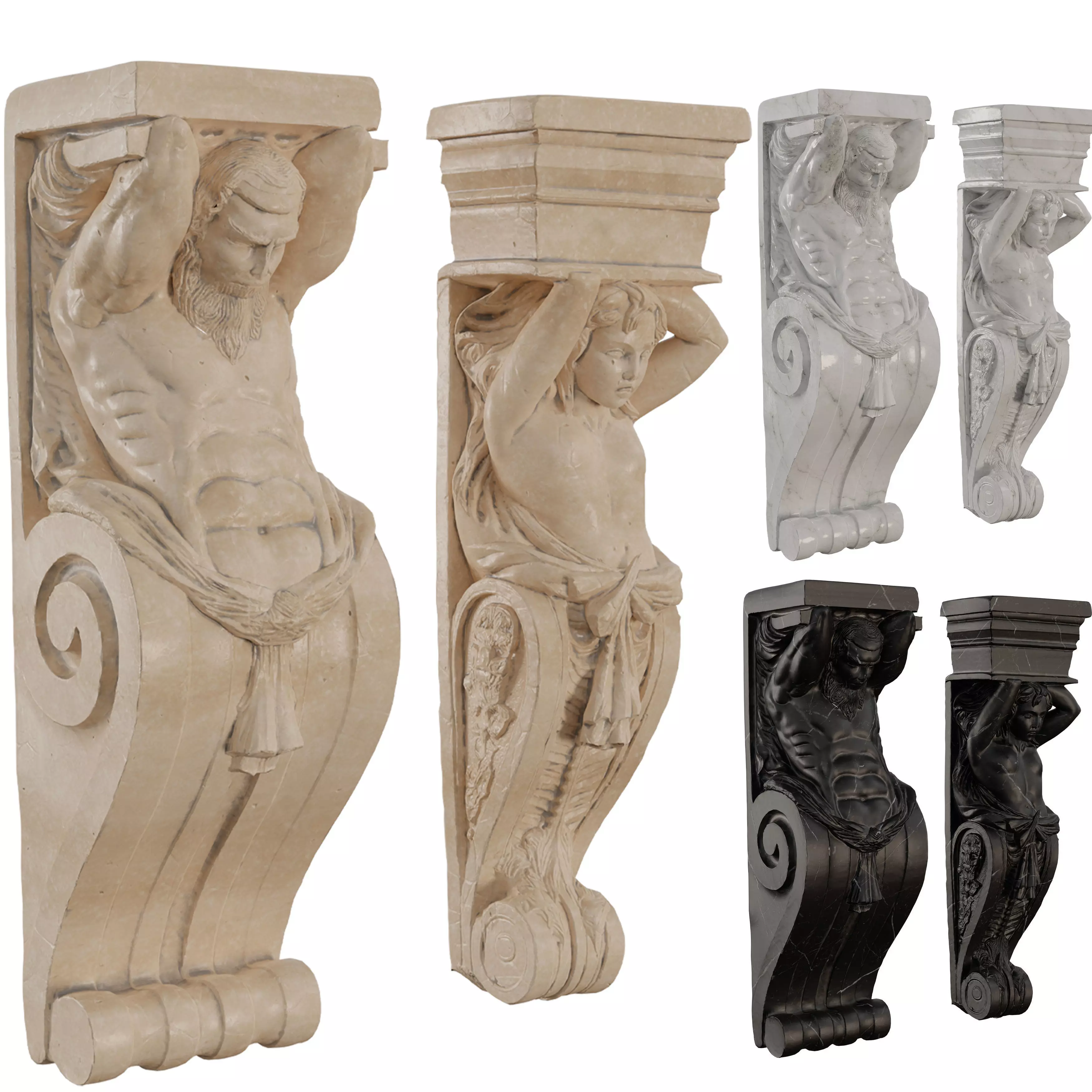 Classical Marble Corbel - Atlas Figure Architectural Set 3D model_4