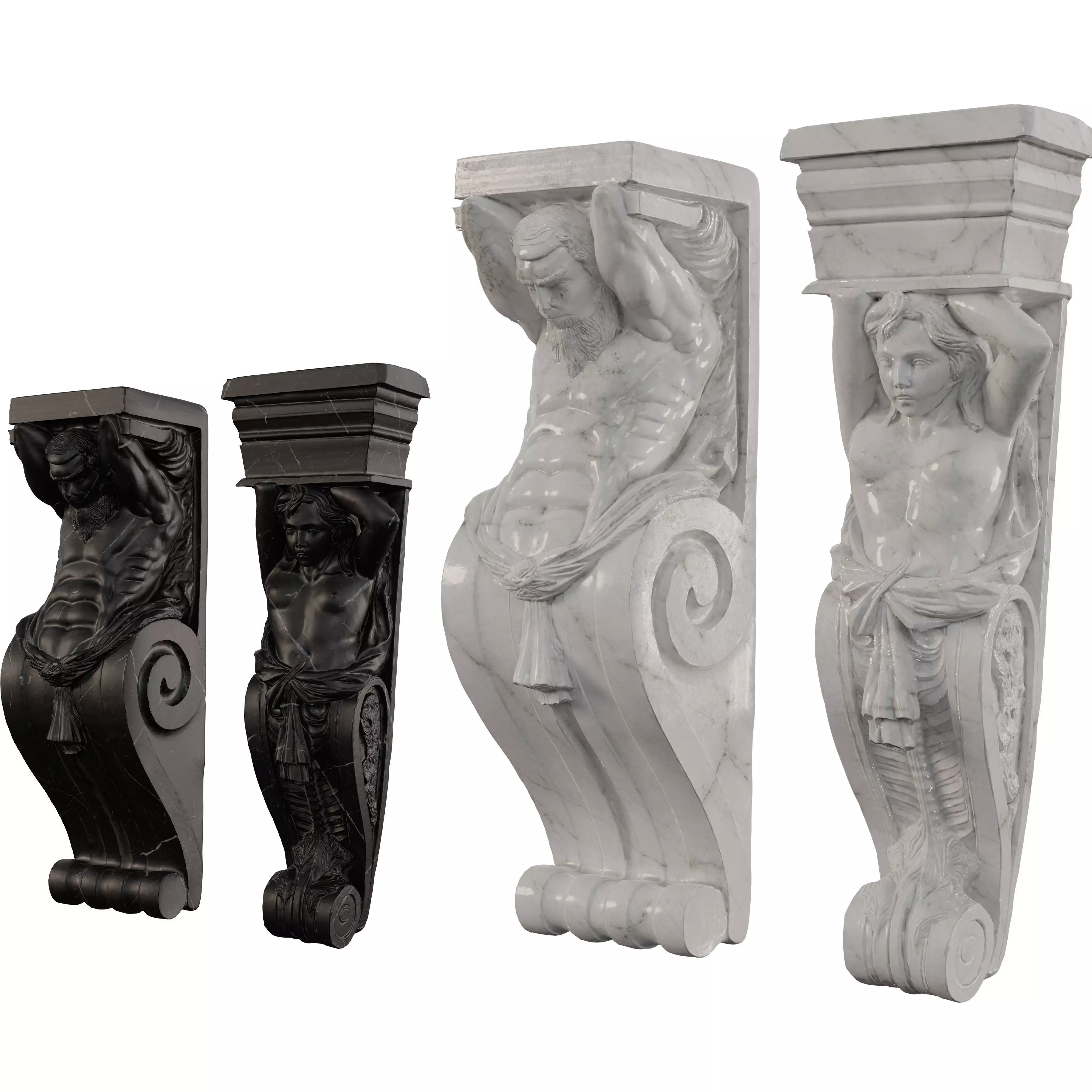 Classical Marble Corbel - Atlas Figure Architectural Set 3D model_3