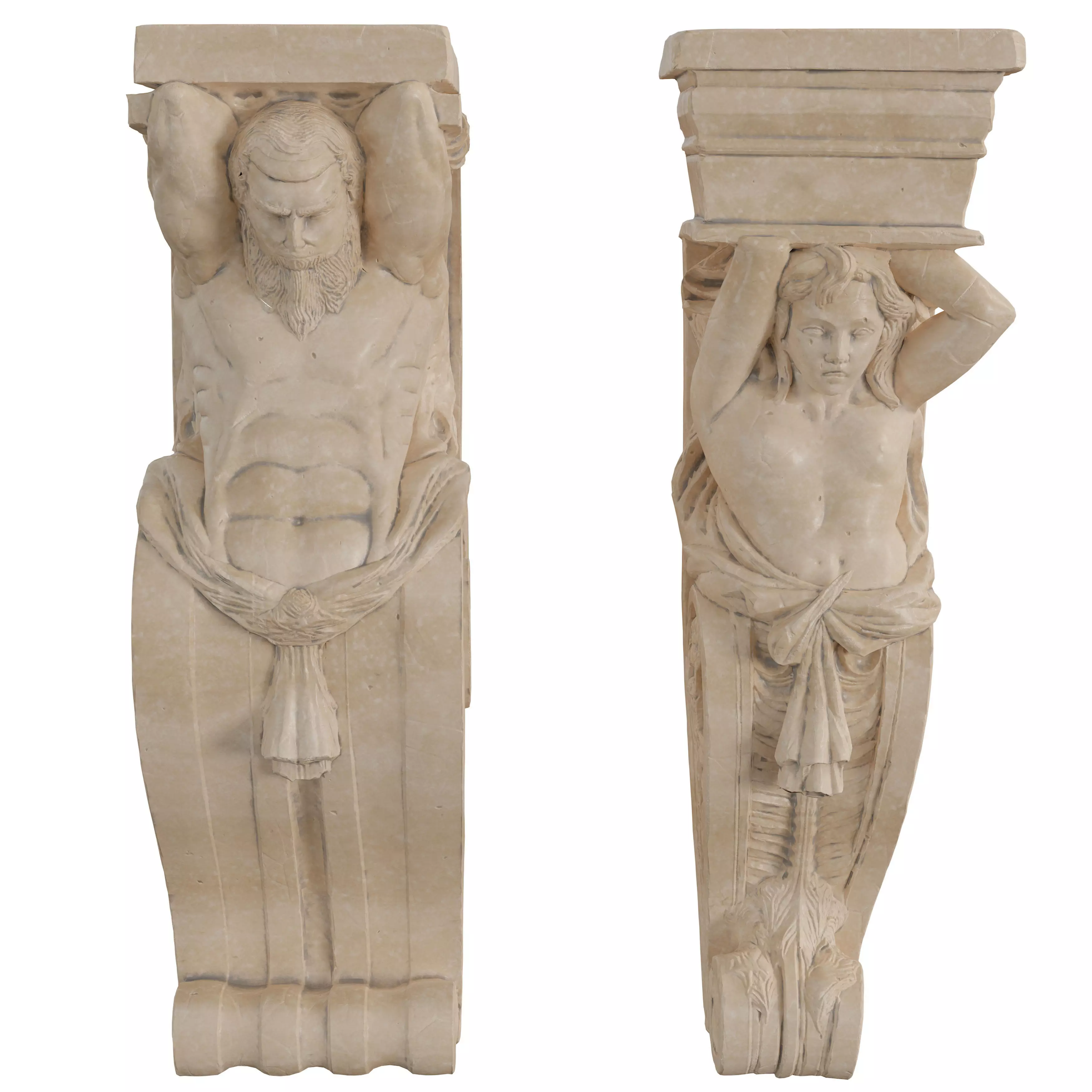 Classical Marble Corbel - Atlas Figure Architectural Set 3D model_5