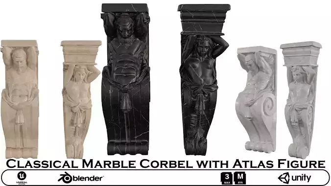 Classical Marble Corbel - Atlas Figure Architectural Set 3D model