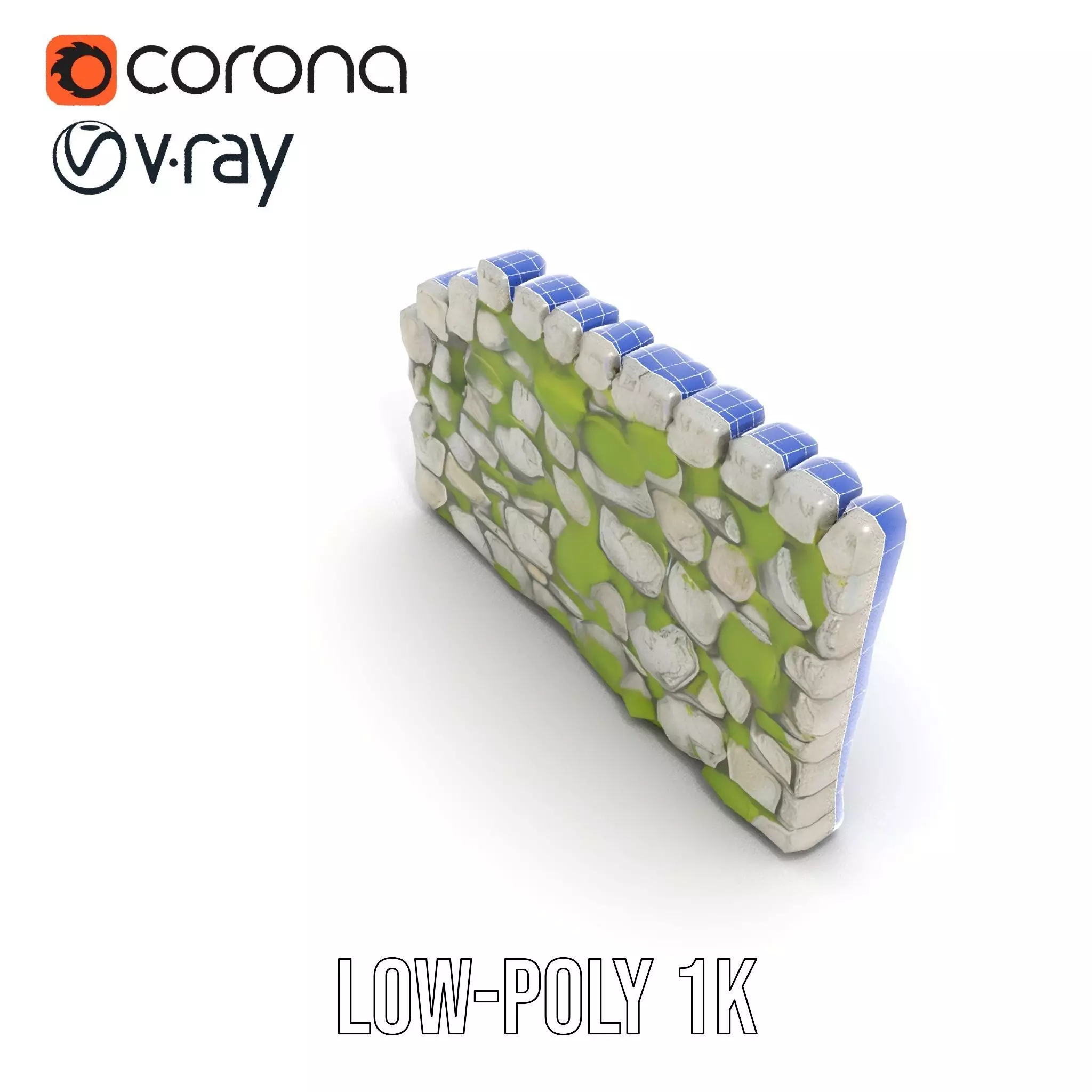 Mossy Stone Wall model pack Low-poly 3D model_28
