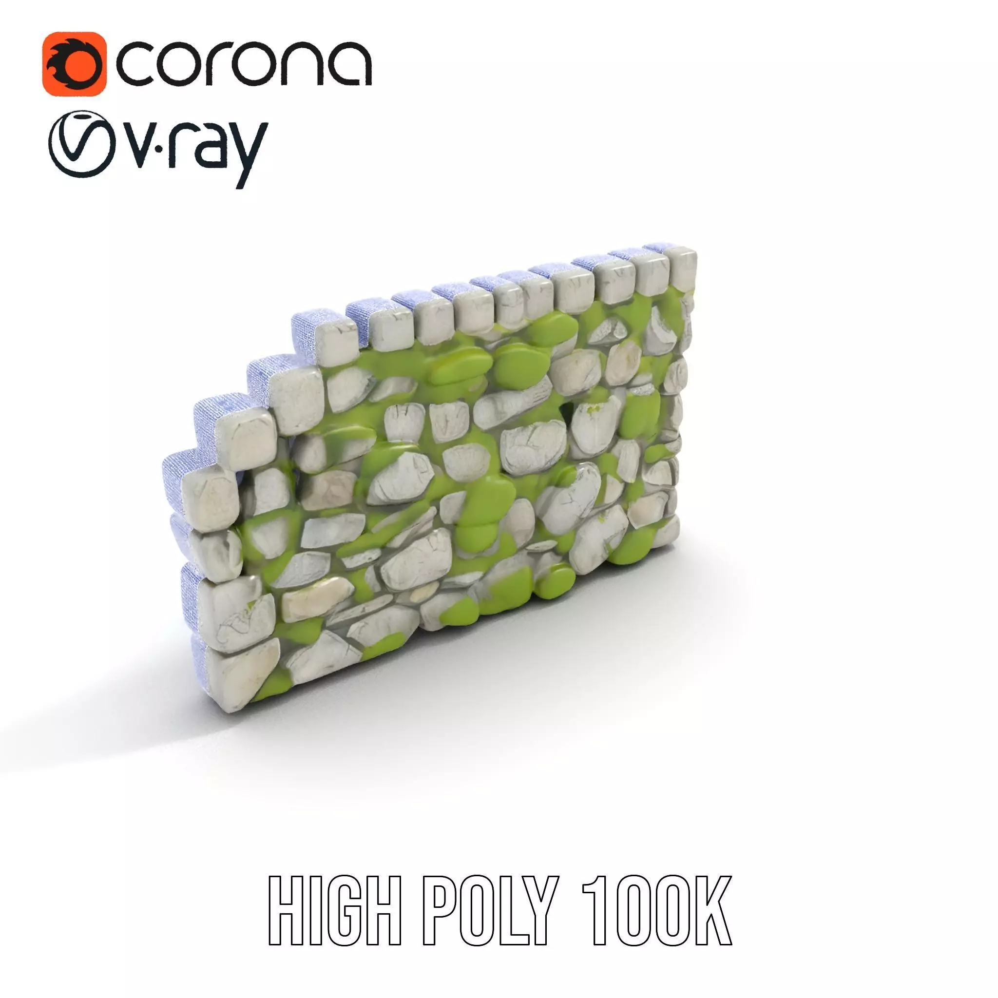 Mossy Stone Wall model pack Low-poly 3D model_34