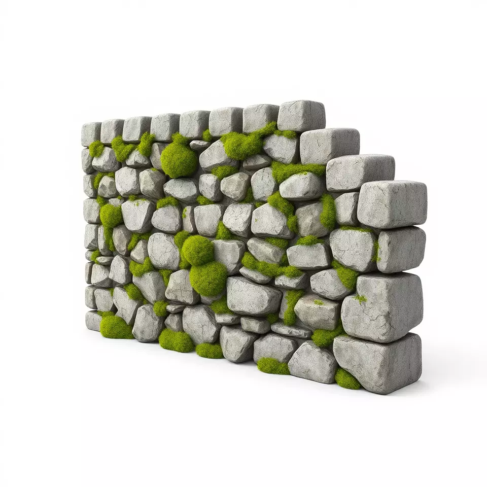 Mossy Stone Wall model pack Low-poly 3D model_3