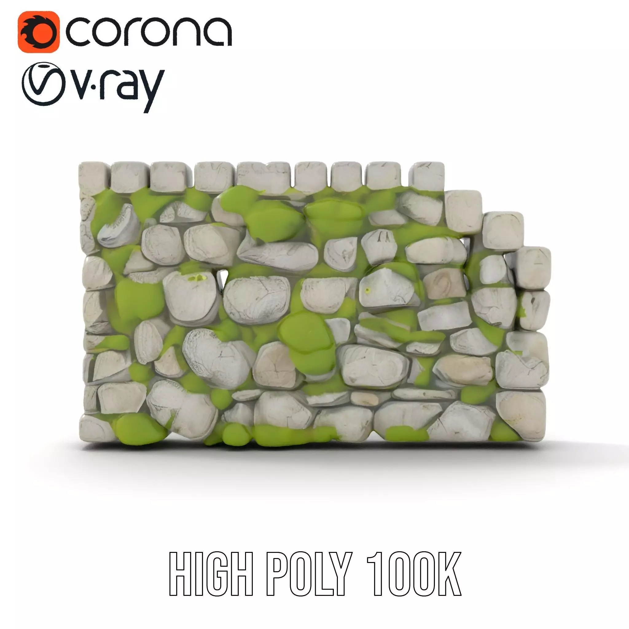 Mossy Stone Wall model pack Low-poly 3D model_21