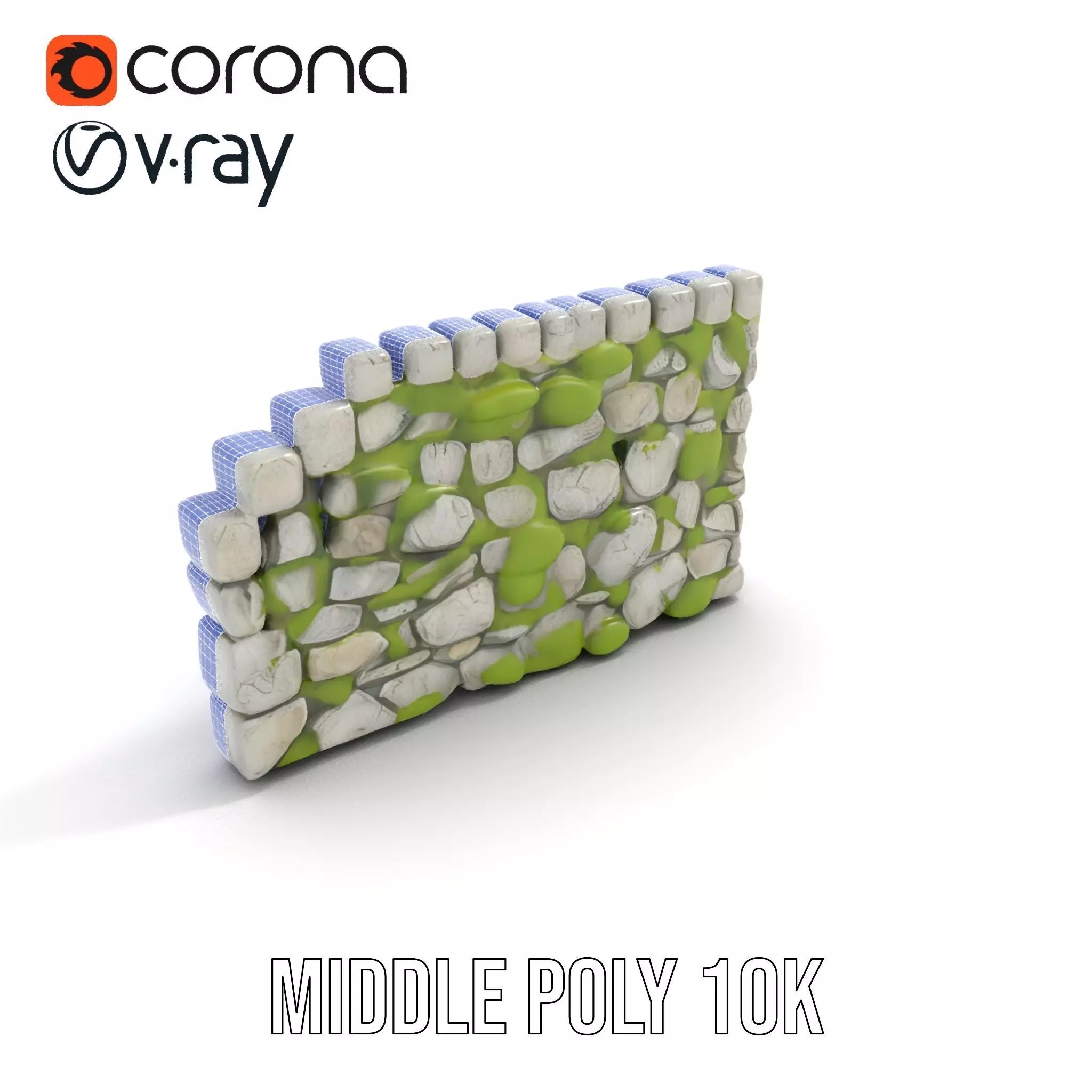 Mossy Stone Wall model pack Low-poly 3D model_30