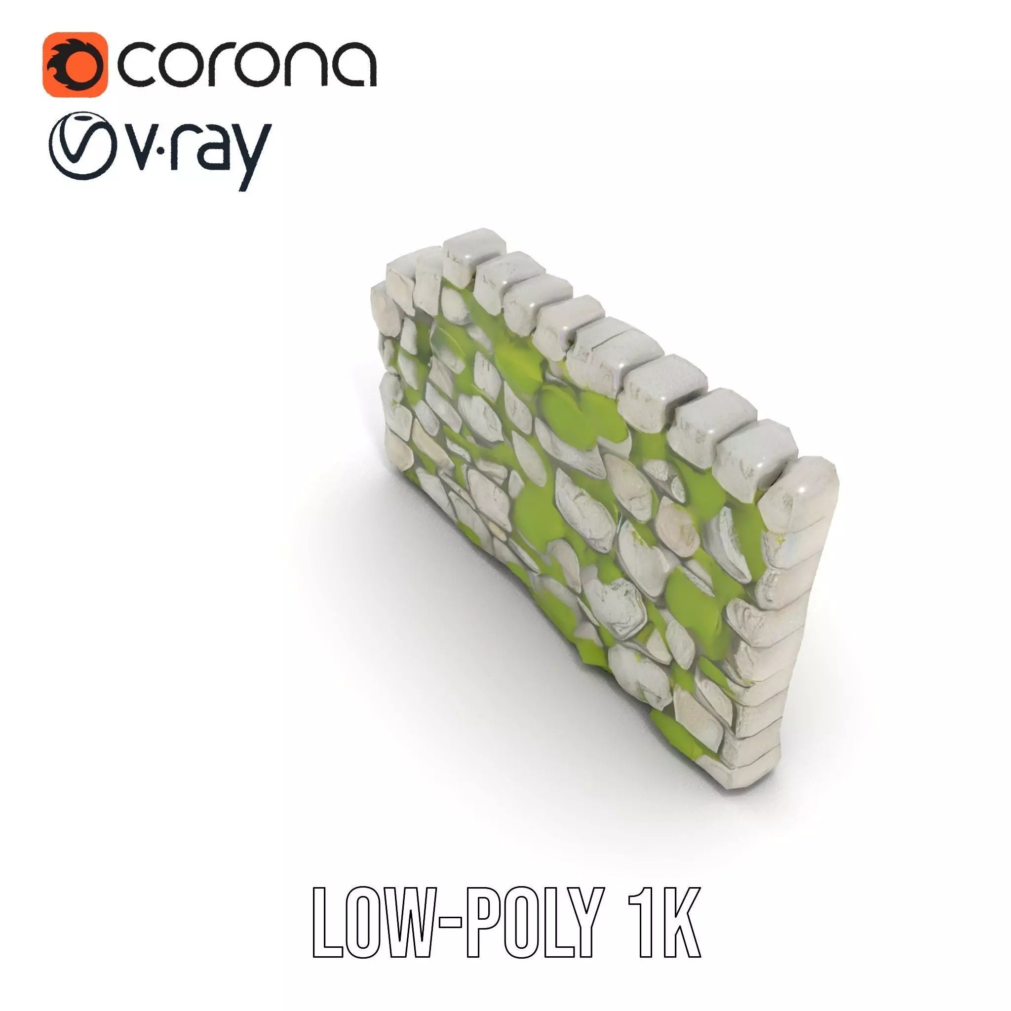 Mossy Stone Wall model pack Low-poly 3D model_13