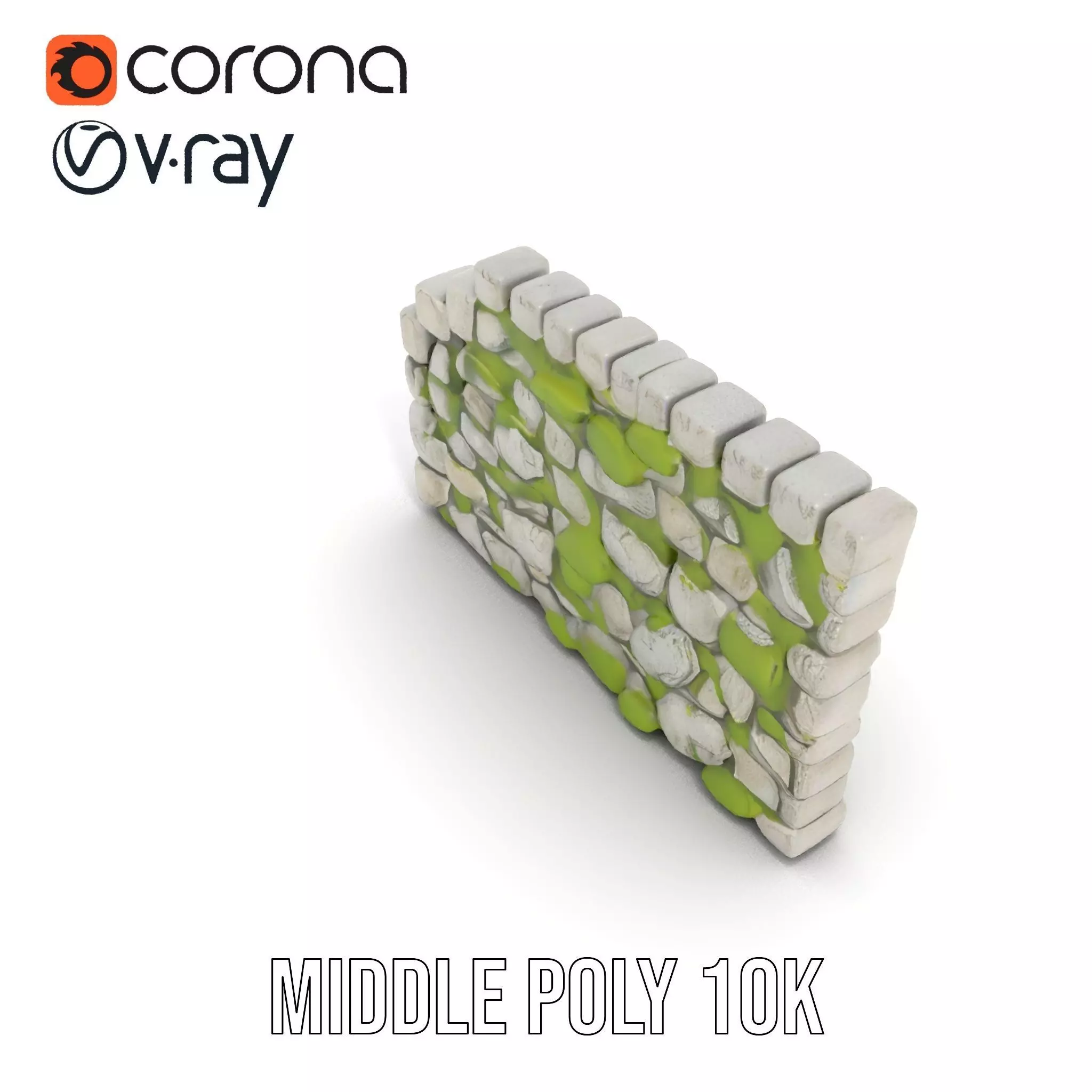 Mossy Stone Wall model pack Low-poly 3D model_6