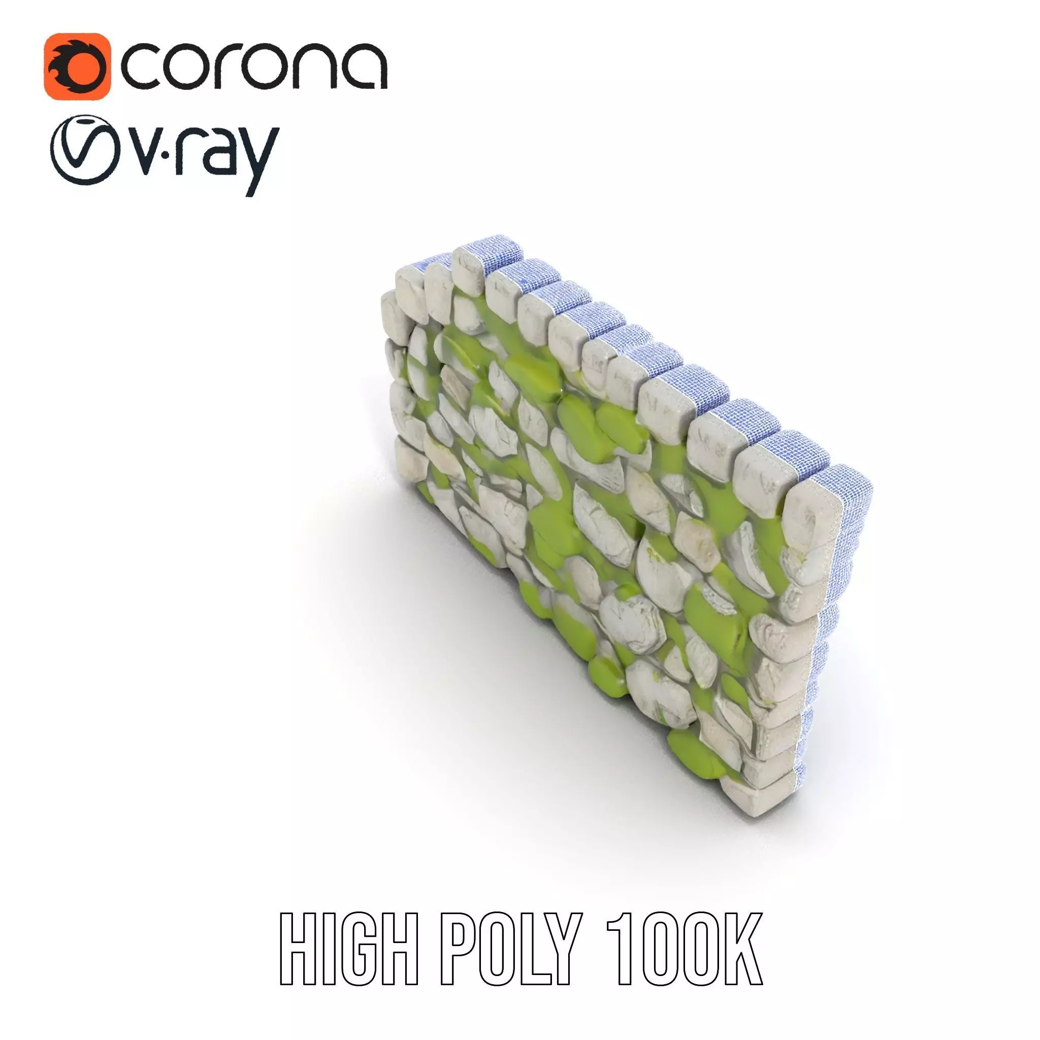Mossy Stone Wall model pack Low-poly 3D model_32