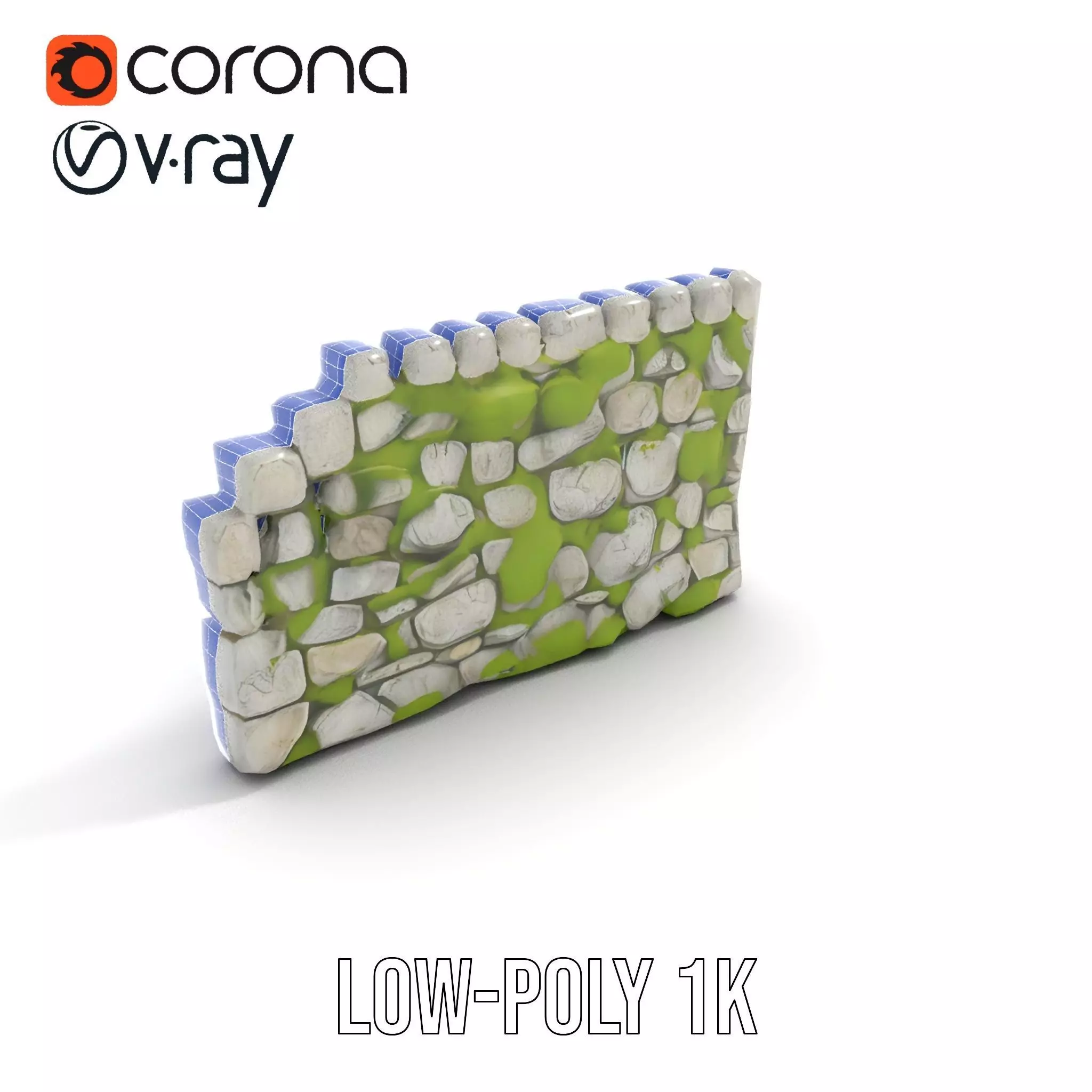 Mossy Stone Wall model pack Low-poly 3D model_23