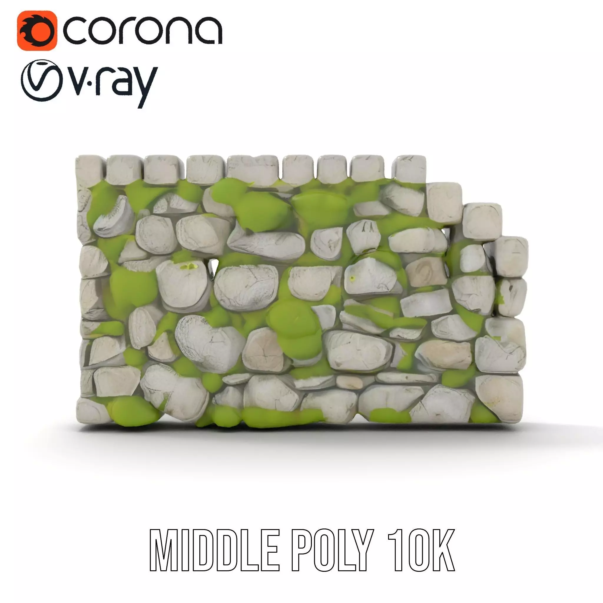 Mossy Stone Wall model pack Low-poly 3D model_14