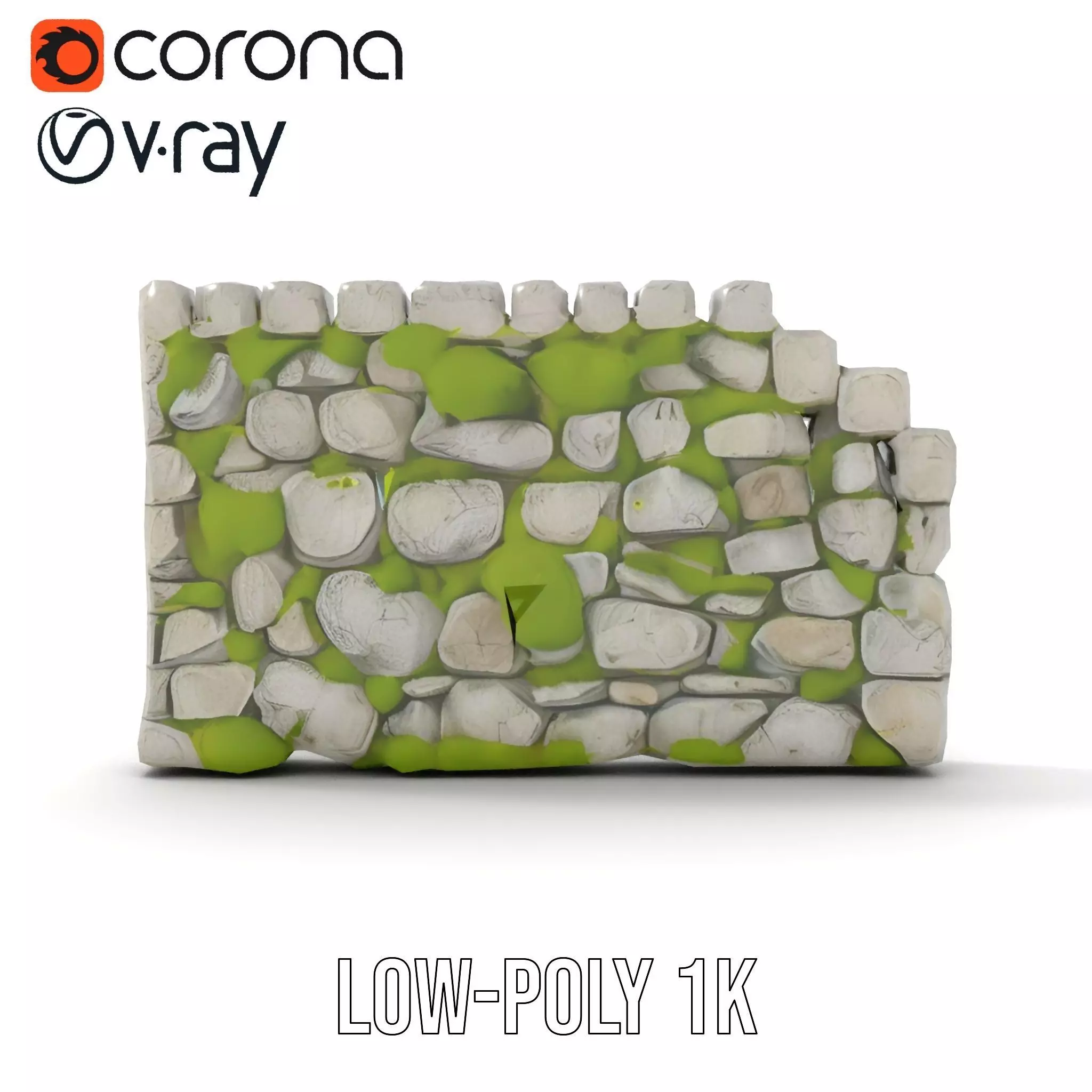 Mossy Stone Wall model pack Low-poly 3D model_10