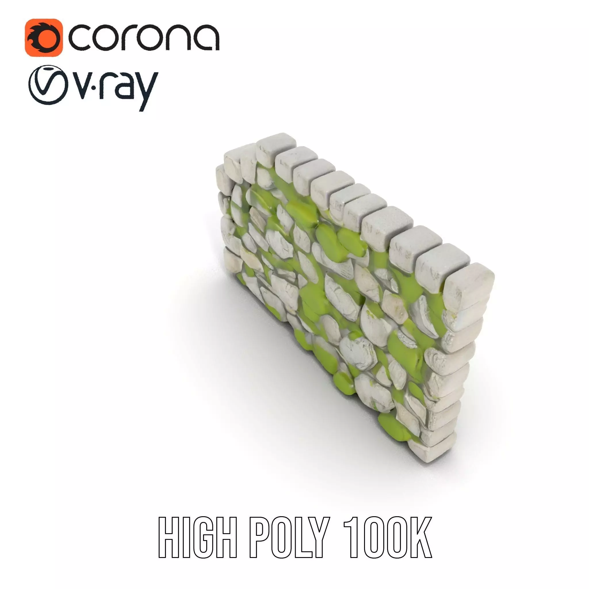 Mossy Stone Wall model pack Low-poly 3D model_29