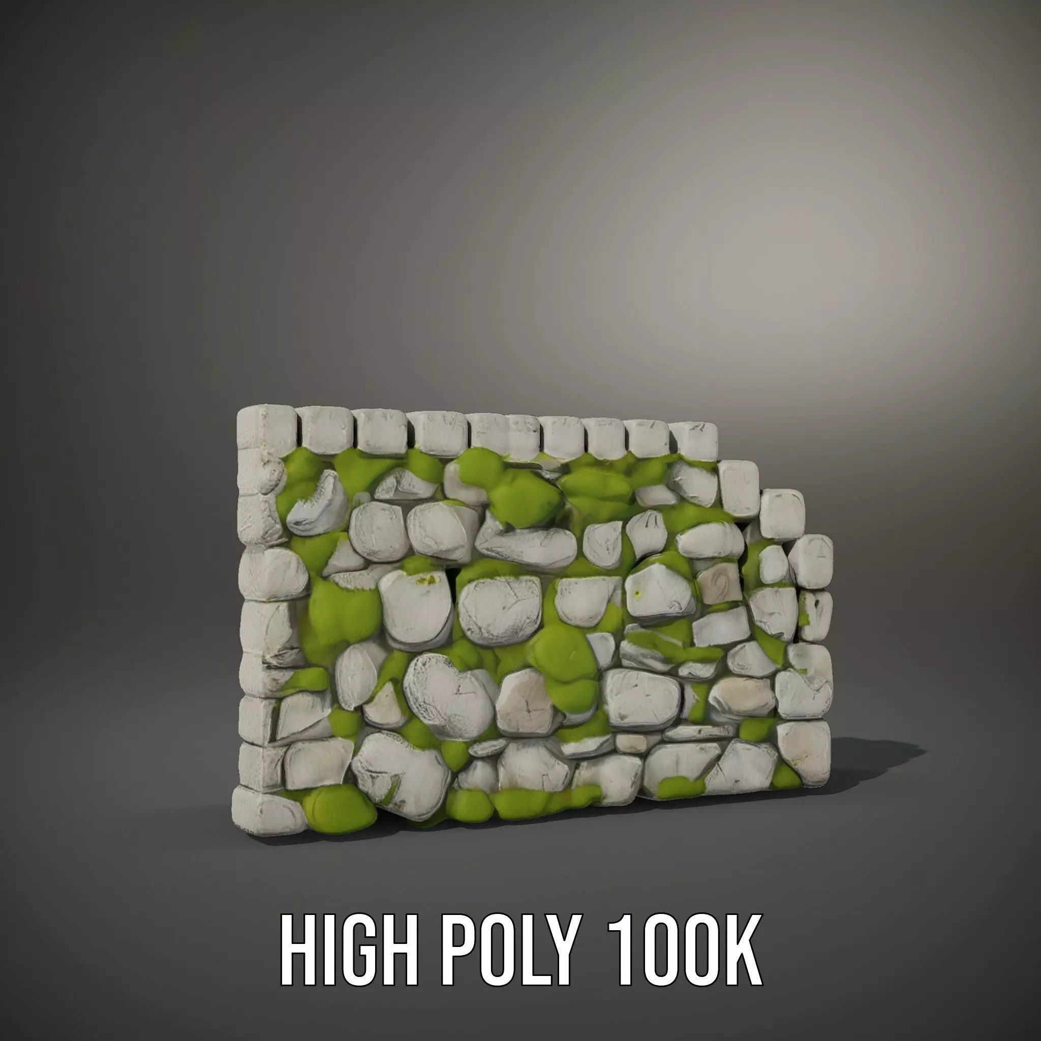 Mossy Stone Wall model pack Low-poly 3D model_9