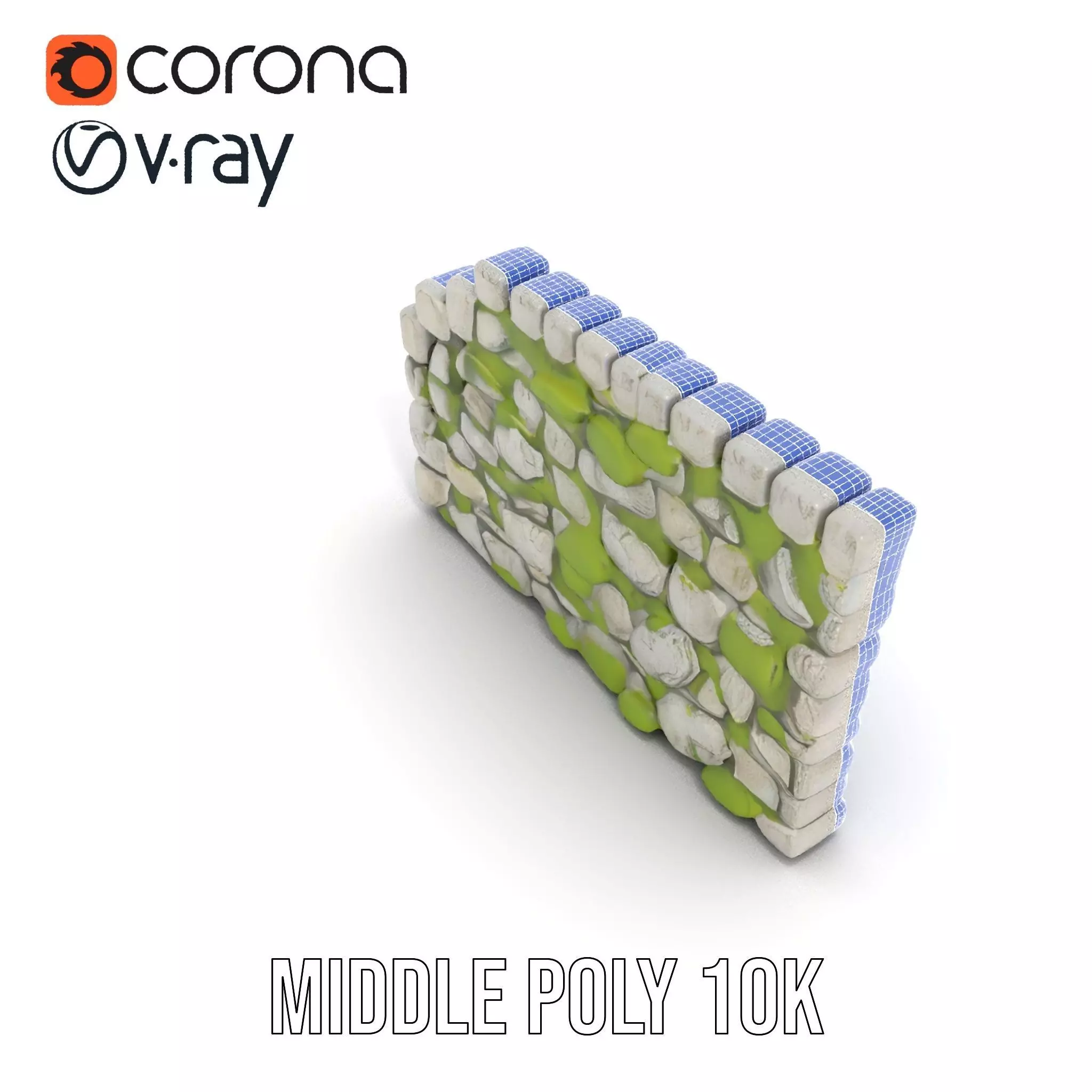 Mossy Stone Wall model pack Low-poly 3D model_25