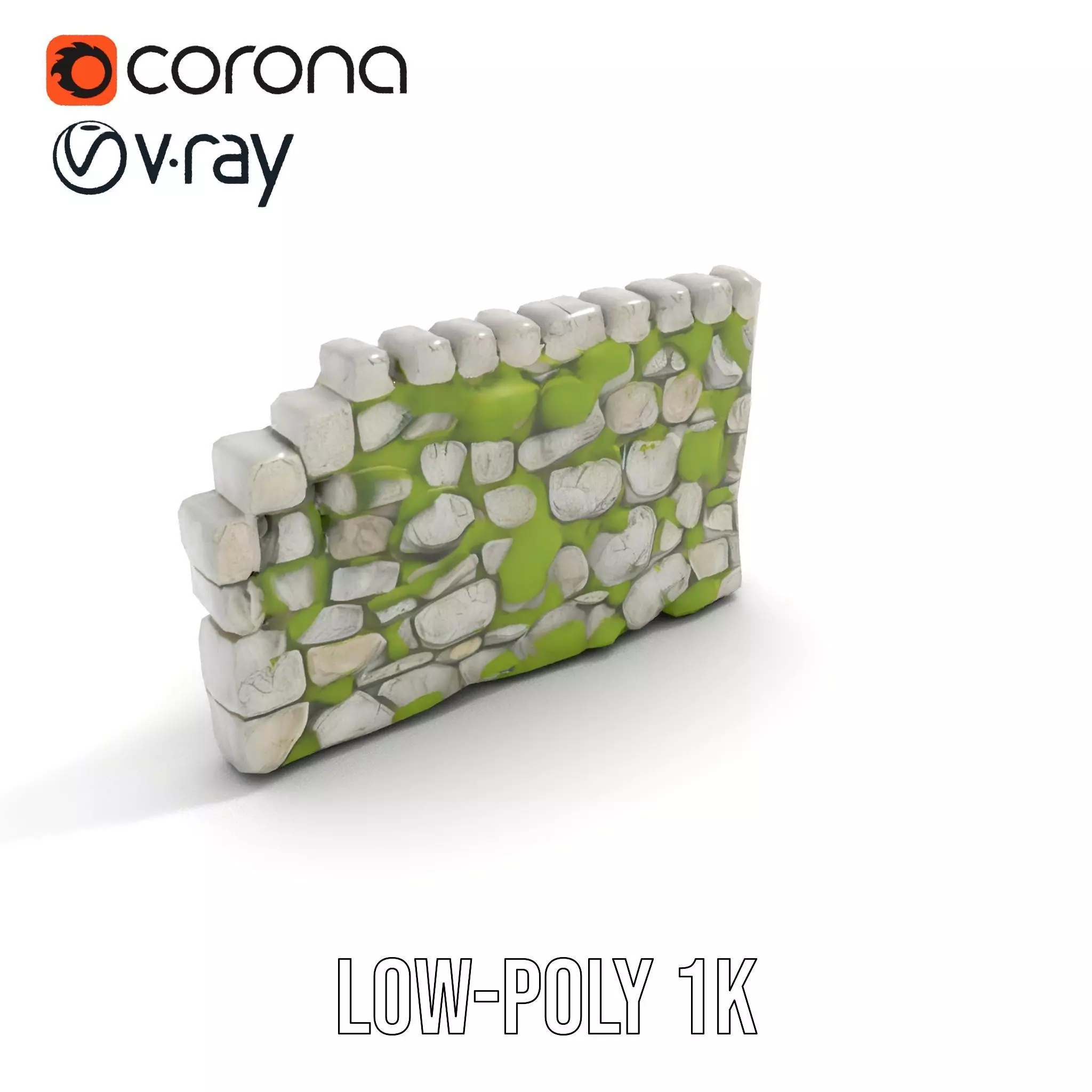 Mossy Stone Wall model pack Low-poly 3D model_8