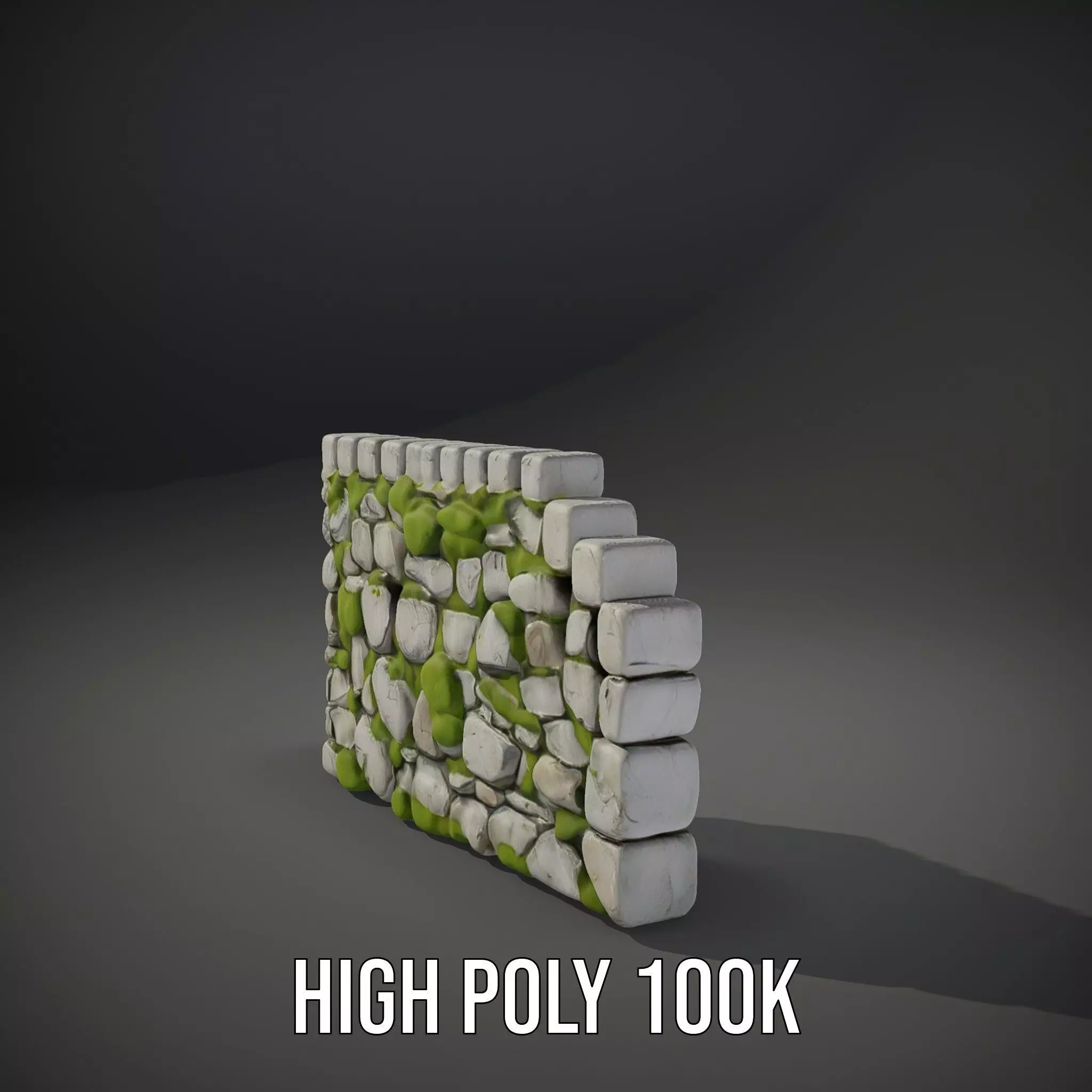 Mossy Stone Wall model pack Low-poly 3D model_11